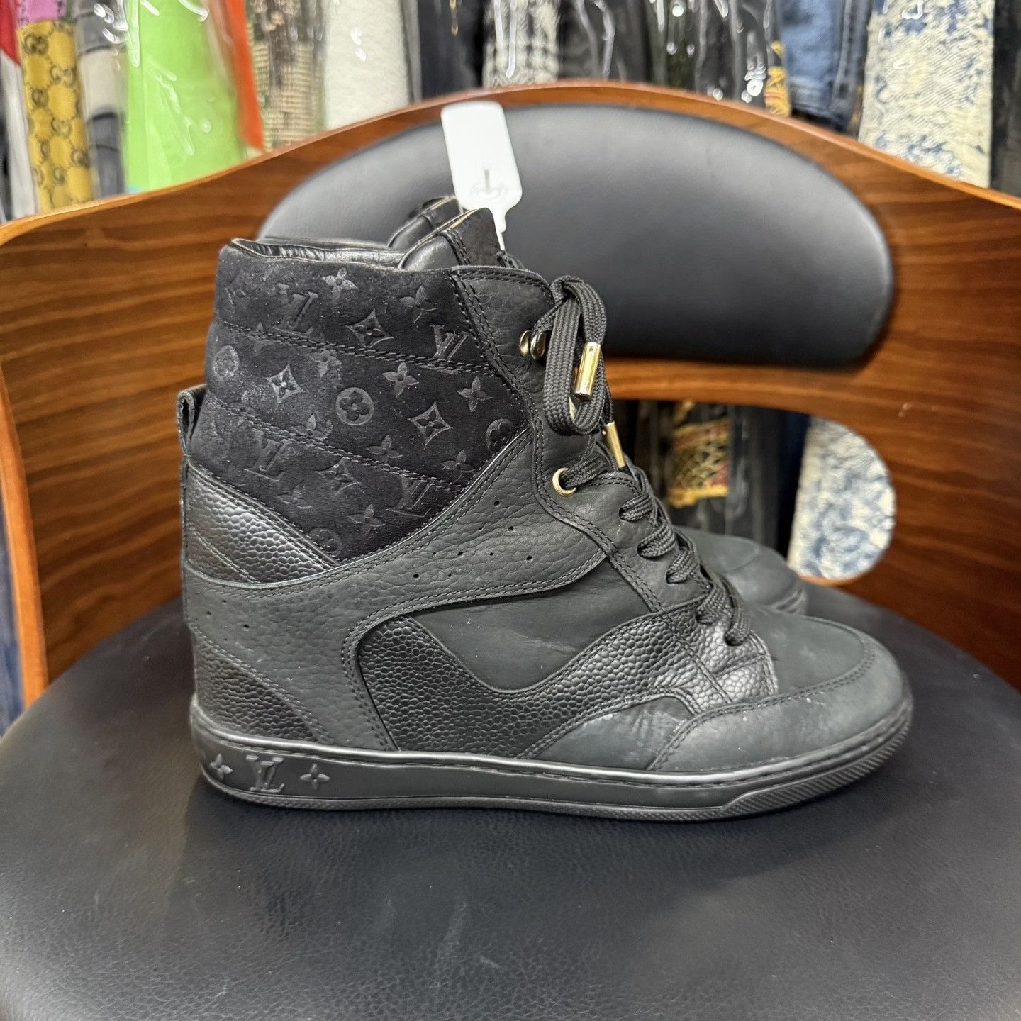 Louis Vuitton LV Black Embossed Print Platform Boots Size US 5 / IT 35 - 4 Thumbnail