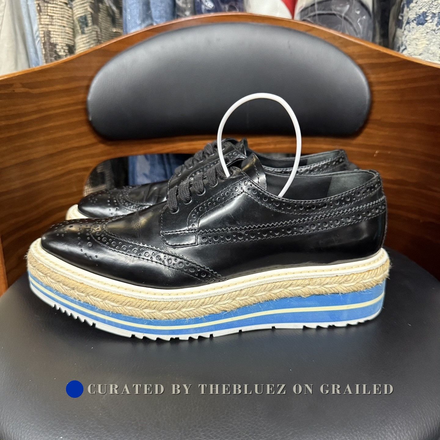 Prada Prada Shiny Fume Black Blue Retro Platform Size US 6.5 / IT 36.5 - 6 Thumbnail