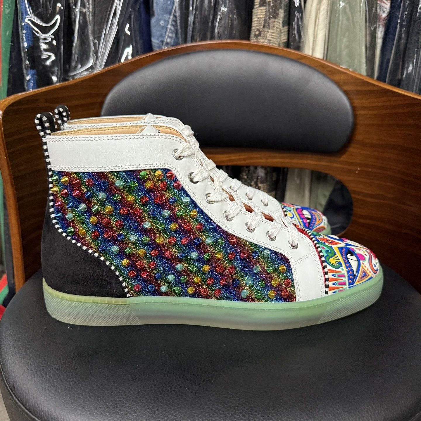 Christian Louboutin Christian Louboutin White High-Top Red Sole Sneakers Size US 9.5 / EU 42-43 - 4 Thumbnail