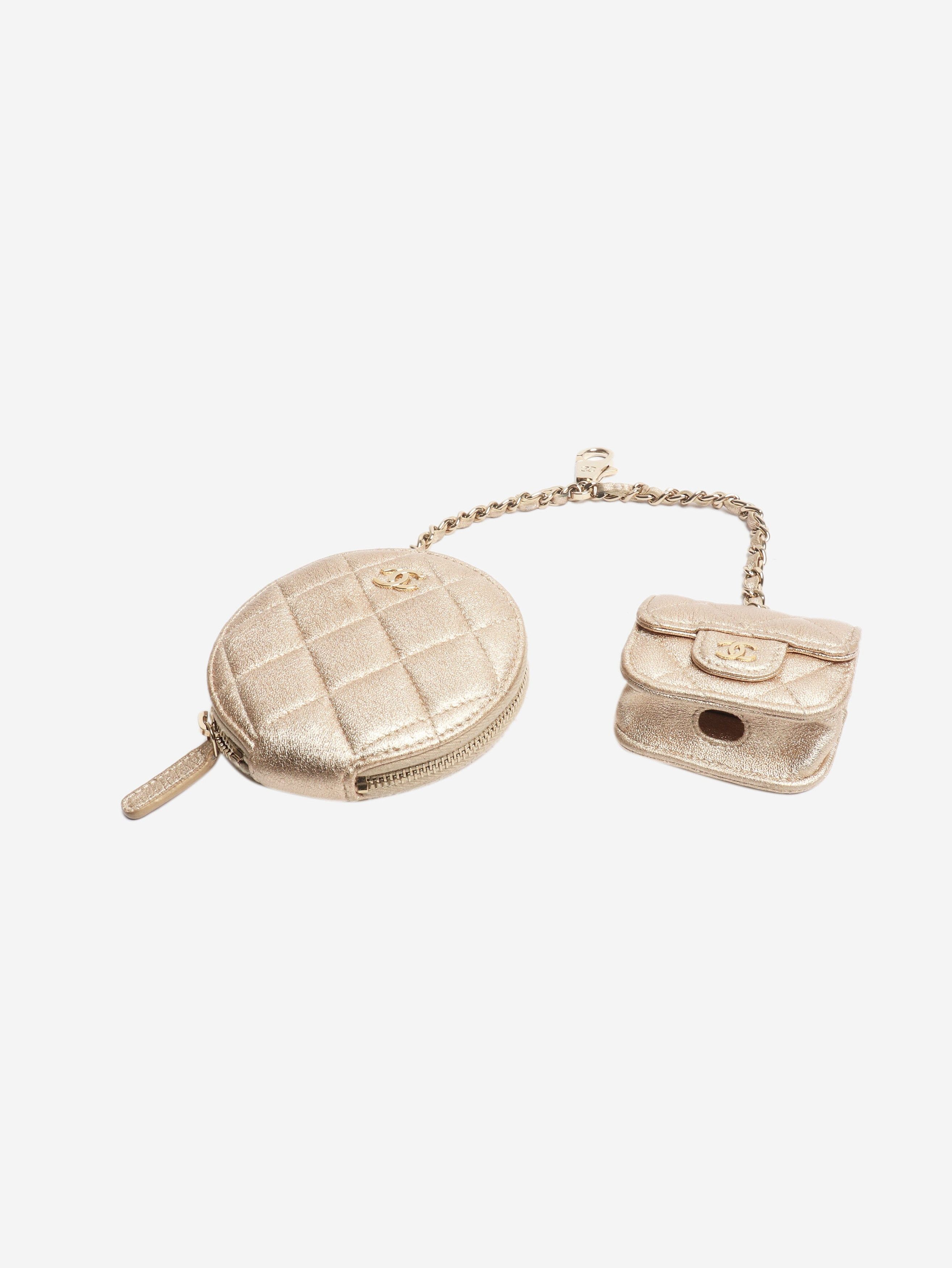 Chanel Gold metallic quilted lambskin pouch and Airpod case Size ONE SIZE - 2 Thumbnail