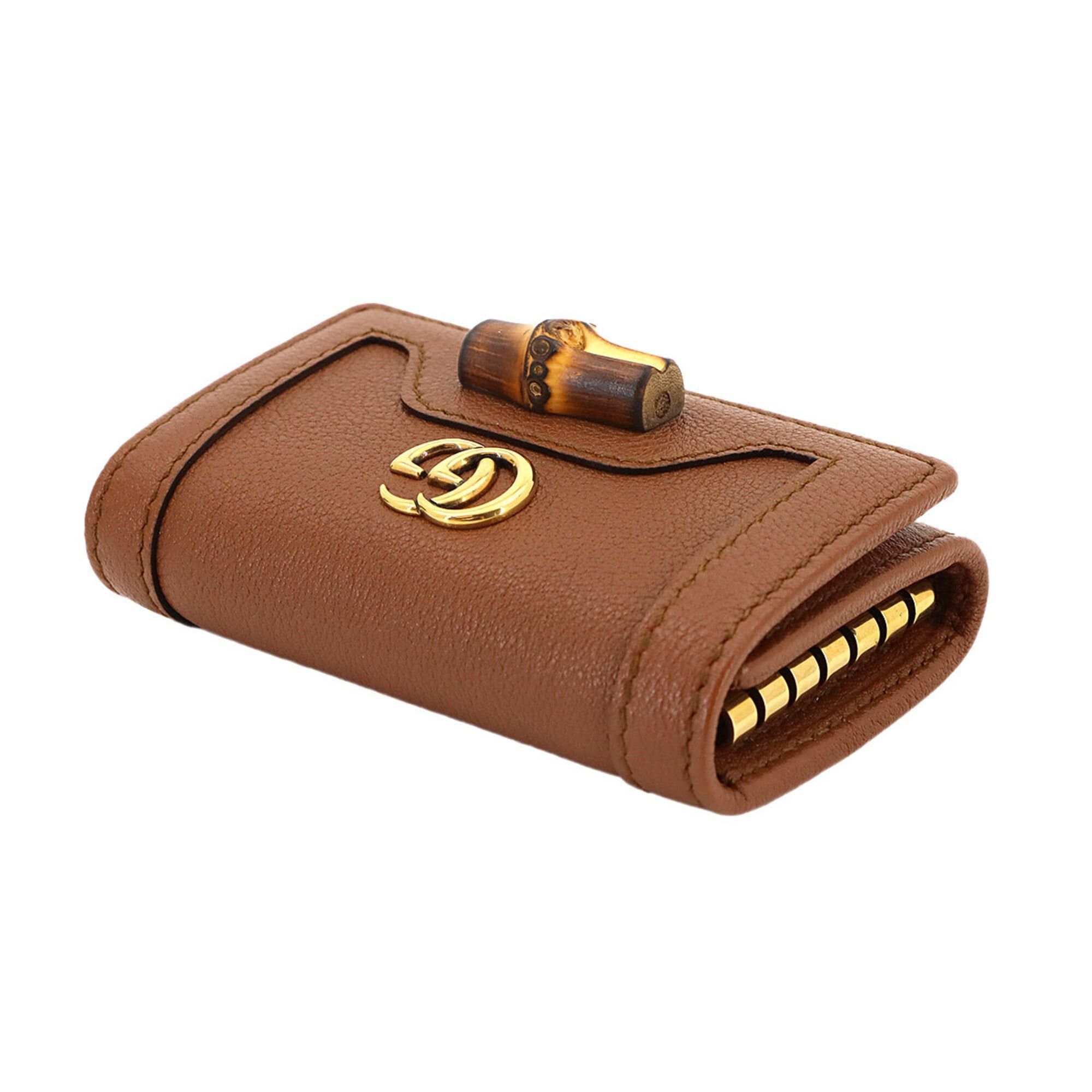 Gucci Gucci Bamboo 6-Key Case, Leather, Brown, 658686, Gold Hardware. Size ONE SIZE - 4 Thumbnail