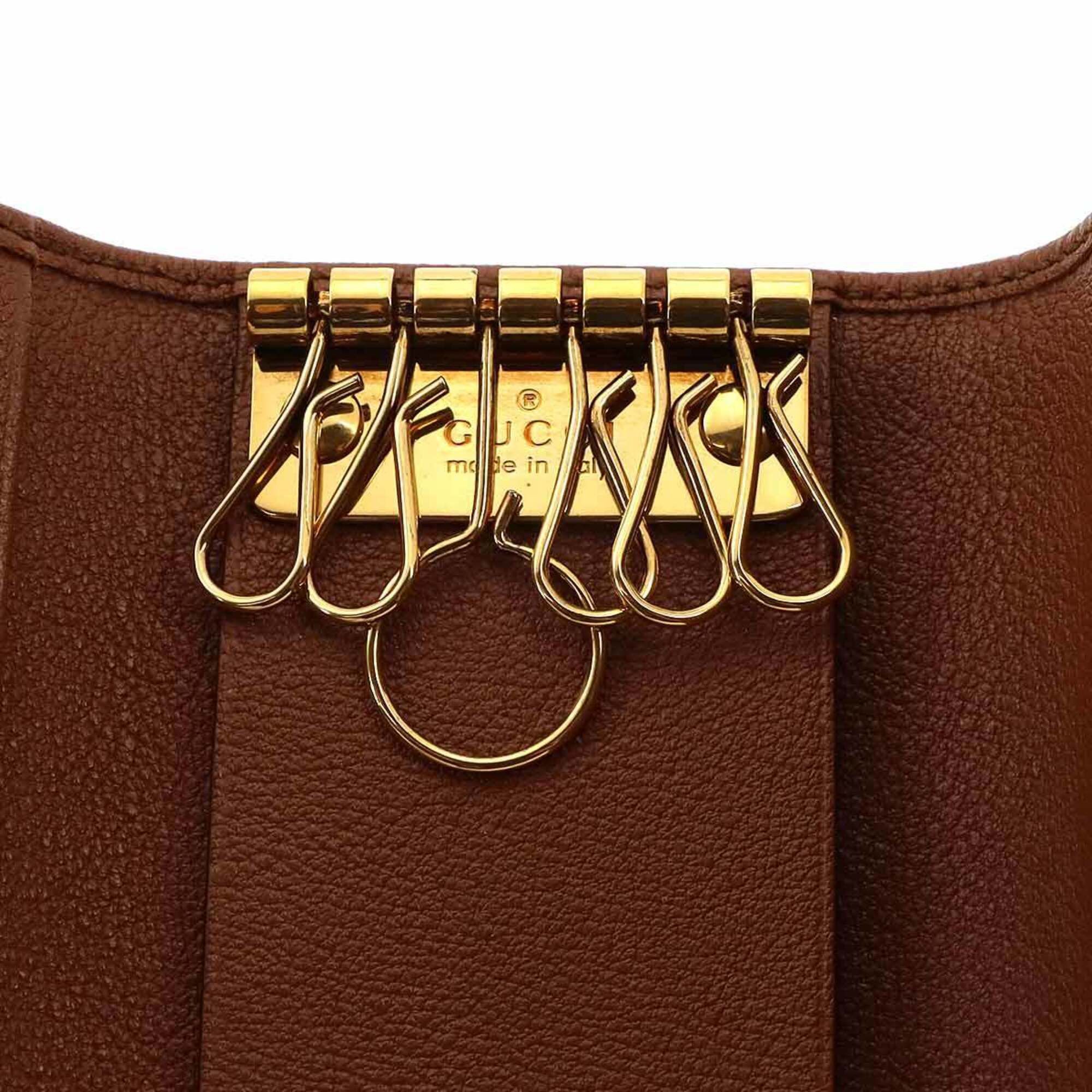 Gucci Gucci Bamboo 6-Key Case, Leather, Brown, 658686, Gold Hardware. Size ONE SIZE - 6 Thumbnail