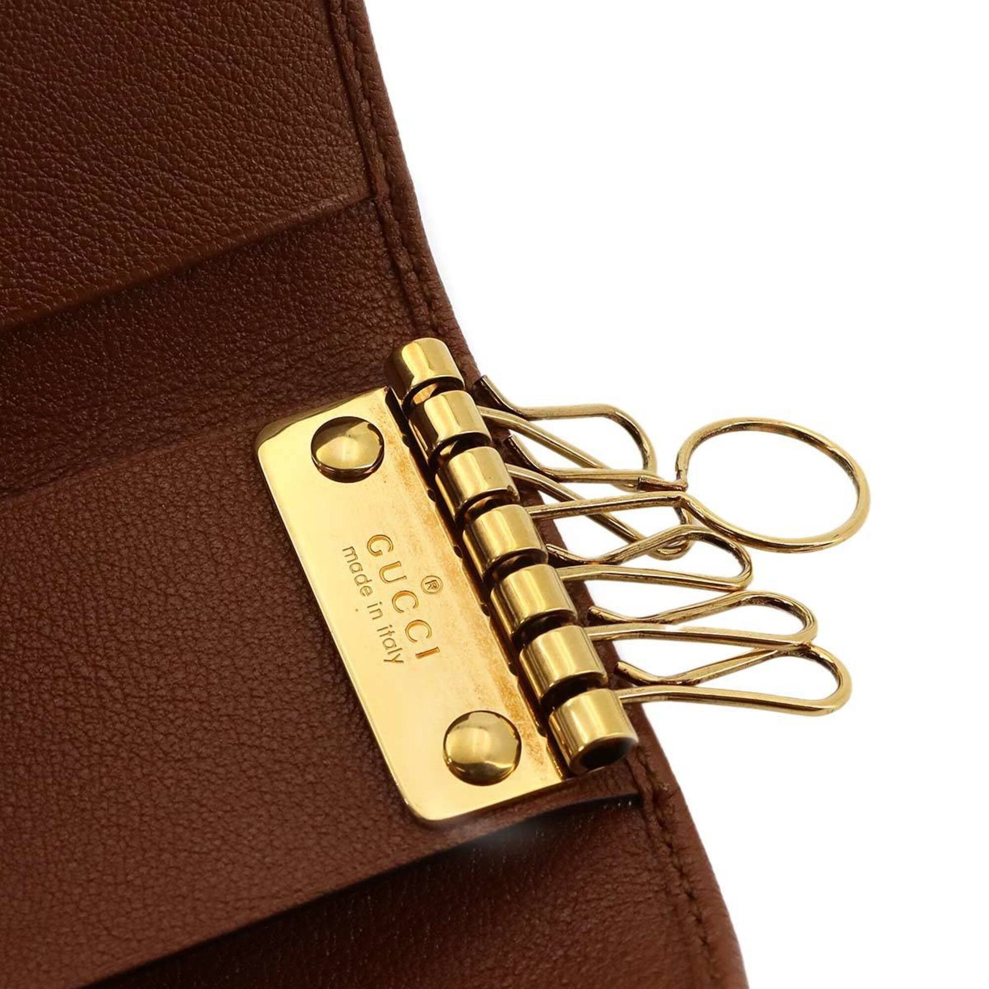 Gucci Gucci Bamboo 6-Key Case, Leather, Brown, 658686, Gold Hardware. Size ONE SIZE - 7 Thumbnail