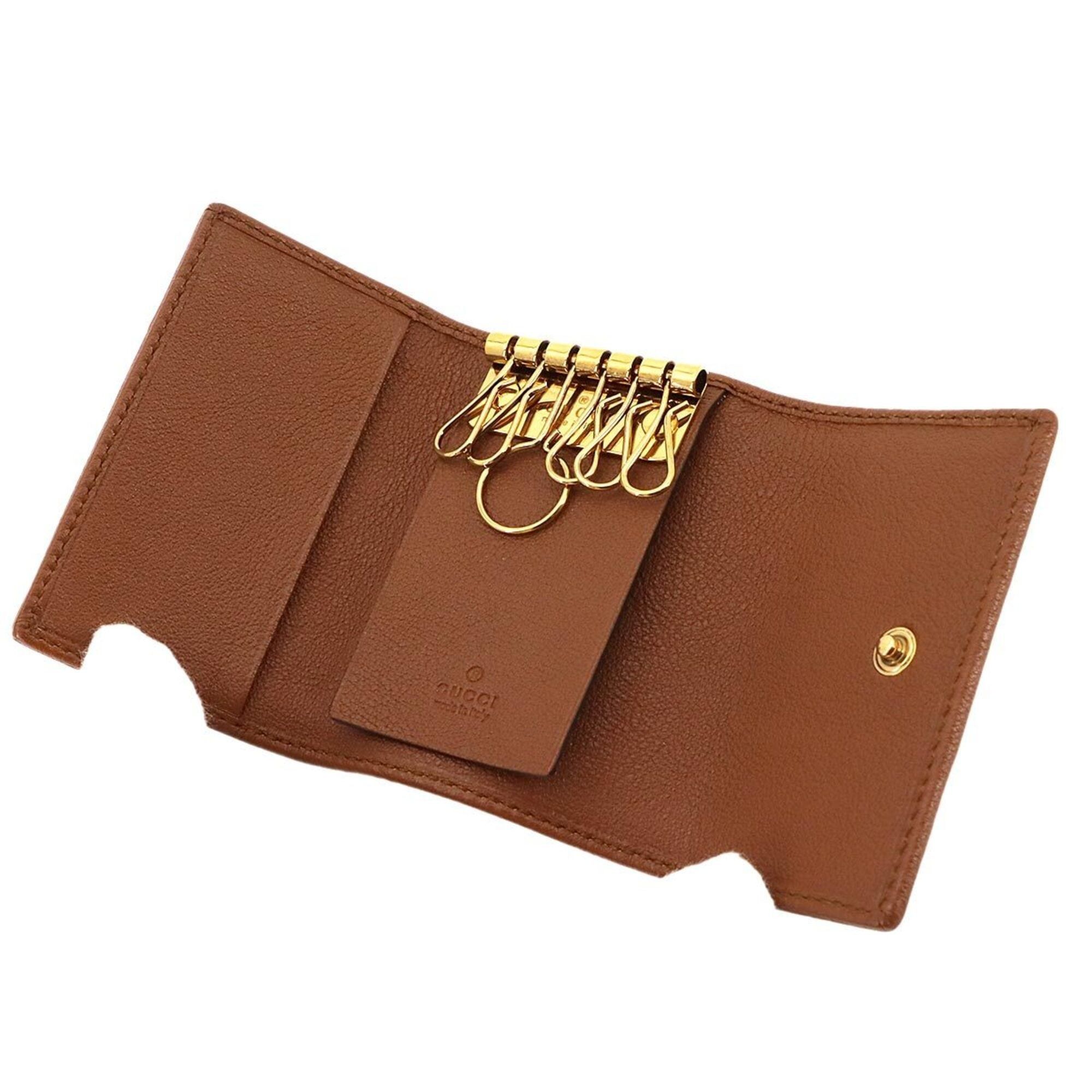 Gucci Gucci Bamboo 6-Key Case, Leather, Brown, 658686, Gold Hardware. Size ONE SIZE - 5 Thumbnail