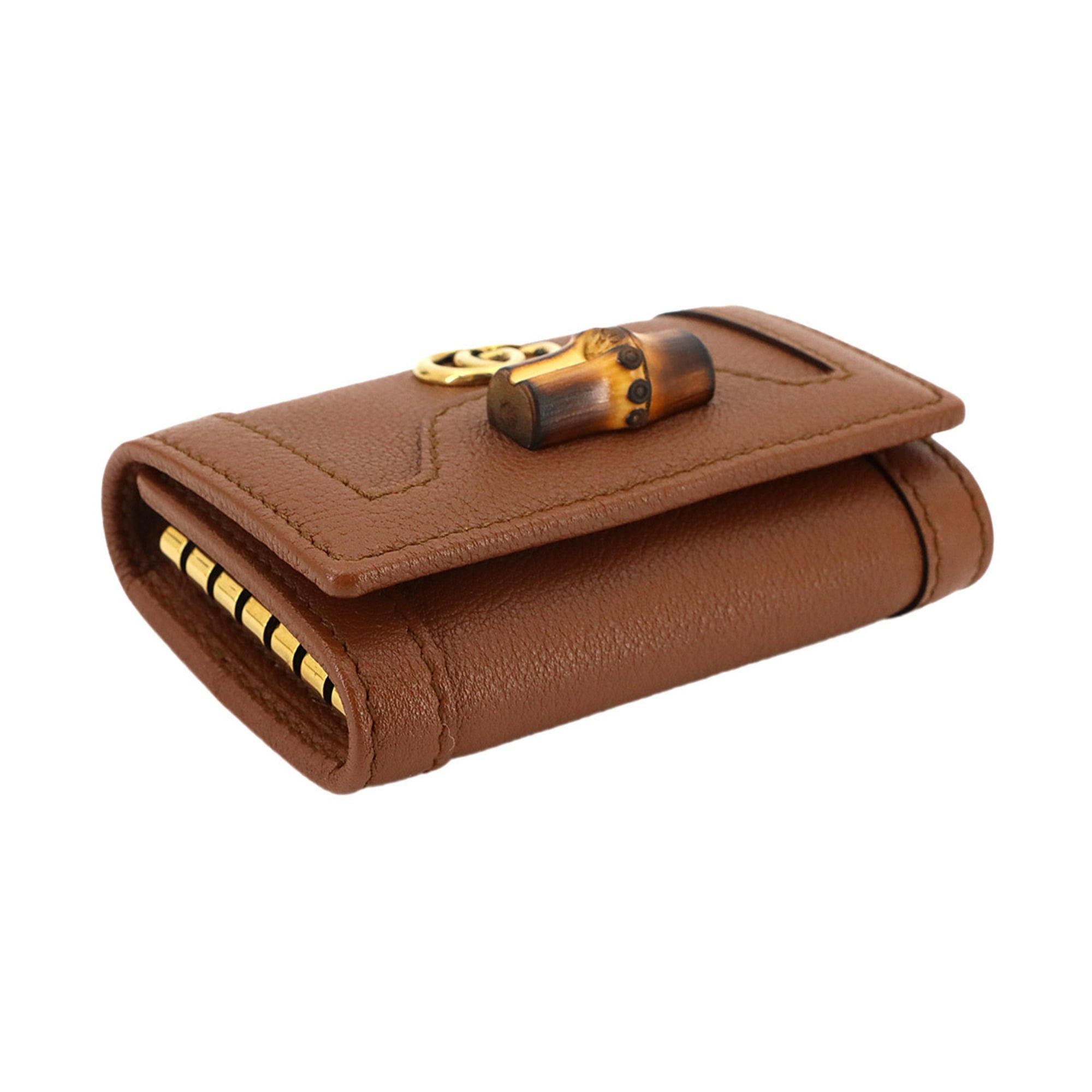 Gucci Gucci Bamboo 6-Key Case, Leather, Brown, 658686, Gold Hardware. Size ONE SIZE - 3 Thumbnail