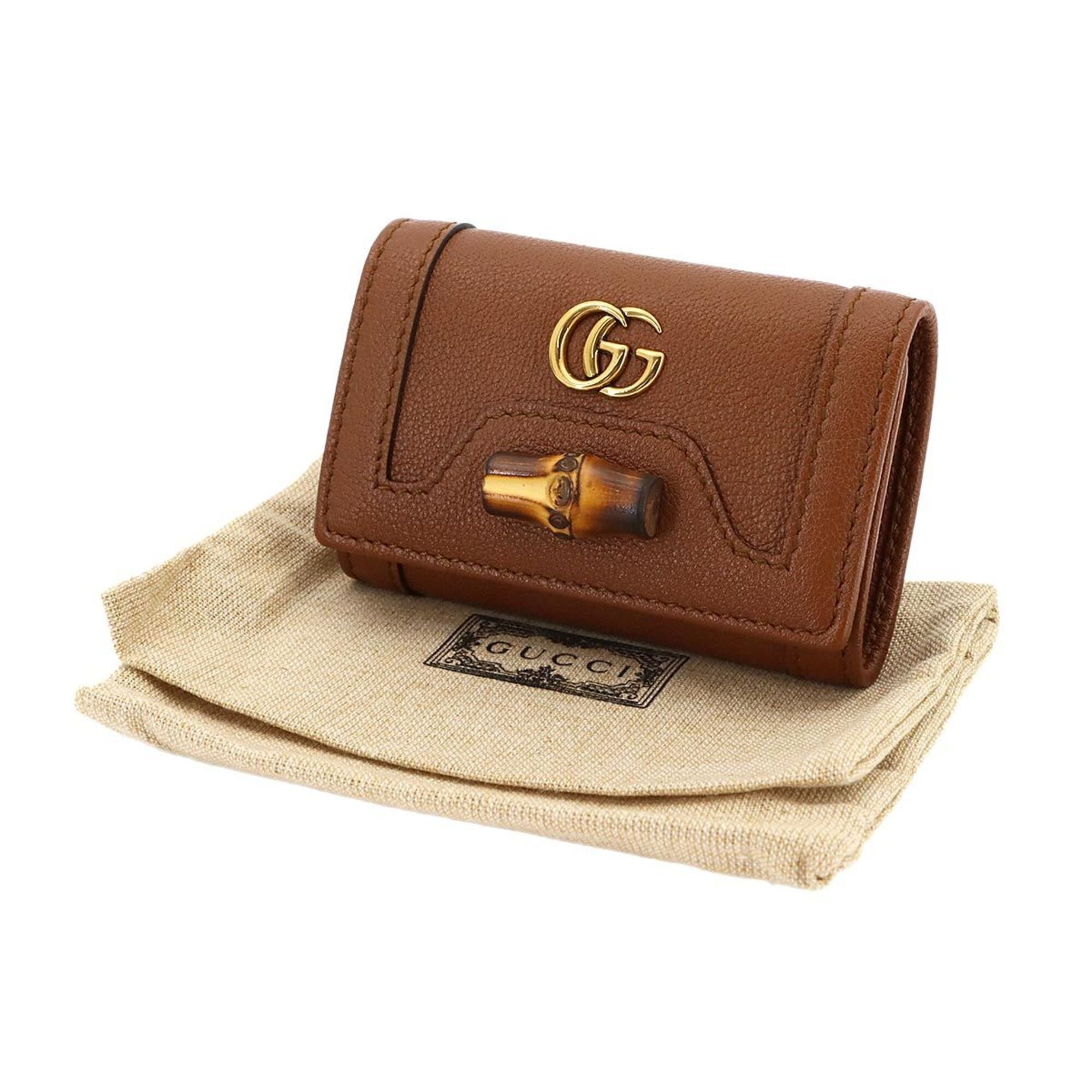 Gucci Gucci Bamboo 6-Key Case, Leather, Brown, 658686, Gold Hardware. Size ONE SIZE - 2 Thumbnail