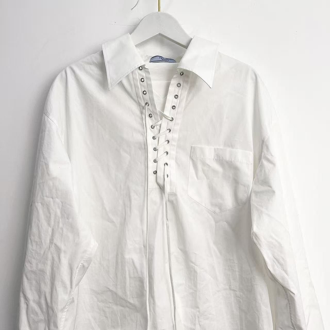 Prada Prada Lace-Up Front Cotton Shirt White Size 40 Size S / US 4 / IT 40 - 7 Thumbnail