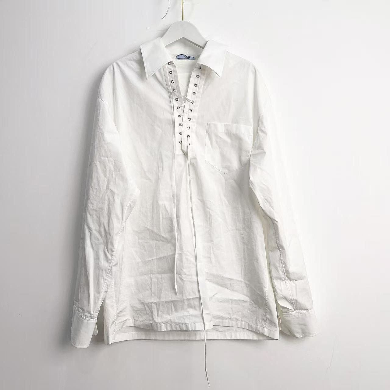 Prada Prada Lace-Up Front Cotton Shirt White Size 40 Size S / US 4 / IT 40 - 6 Thumbnail