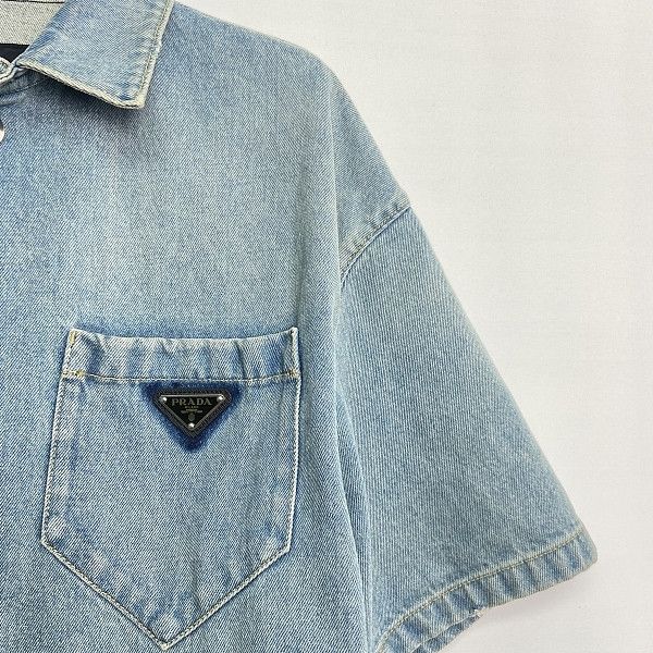Prada Prada Logo Denim Short Sleeve Shirt Size L Size US L / EU 52-54 / 3 - 6 Thumbnail