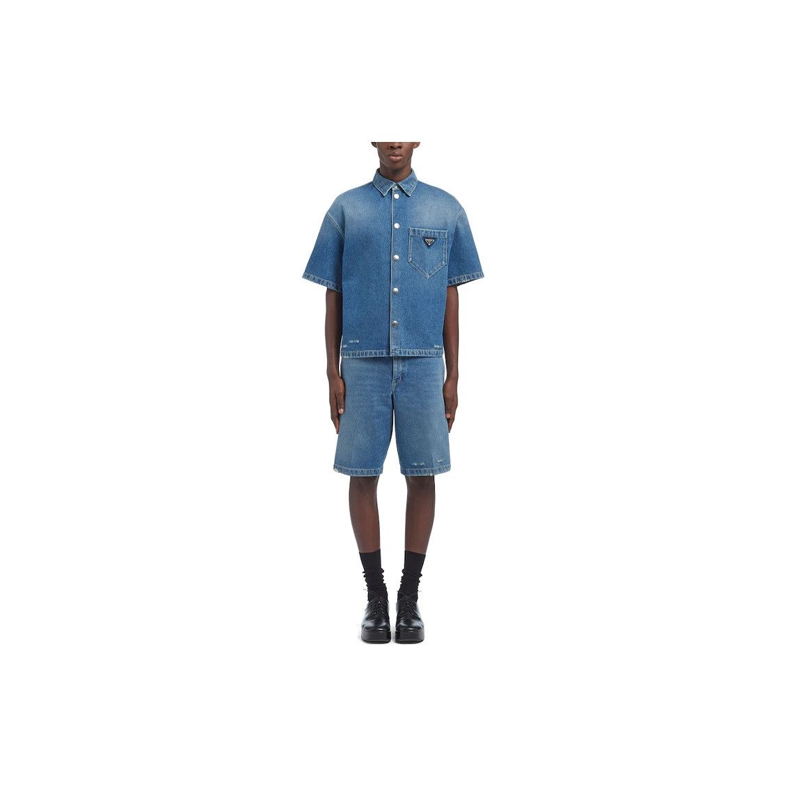 Prada Prada Logo Denim Short Sleeve Shirt Size L Size US L / EU 52-54 / 3 - 10 Thumbnail