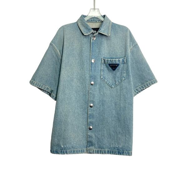 Prada Prada Logo Denim Short Sleeve Shirt Size L Size US L / EU 52-54 / 3 - 5 Thumbnail