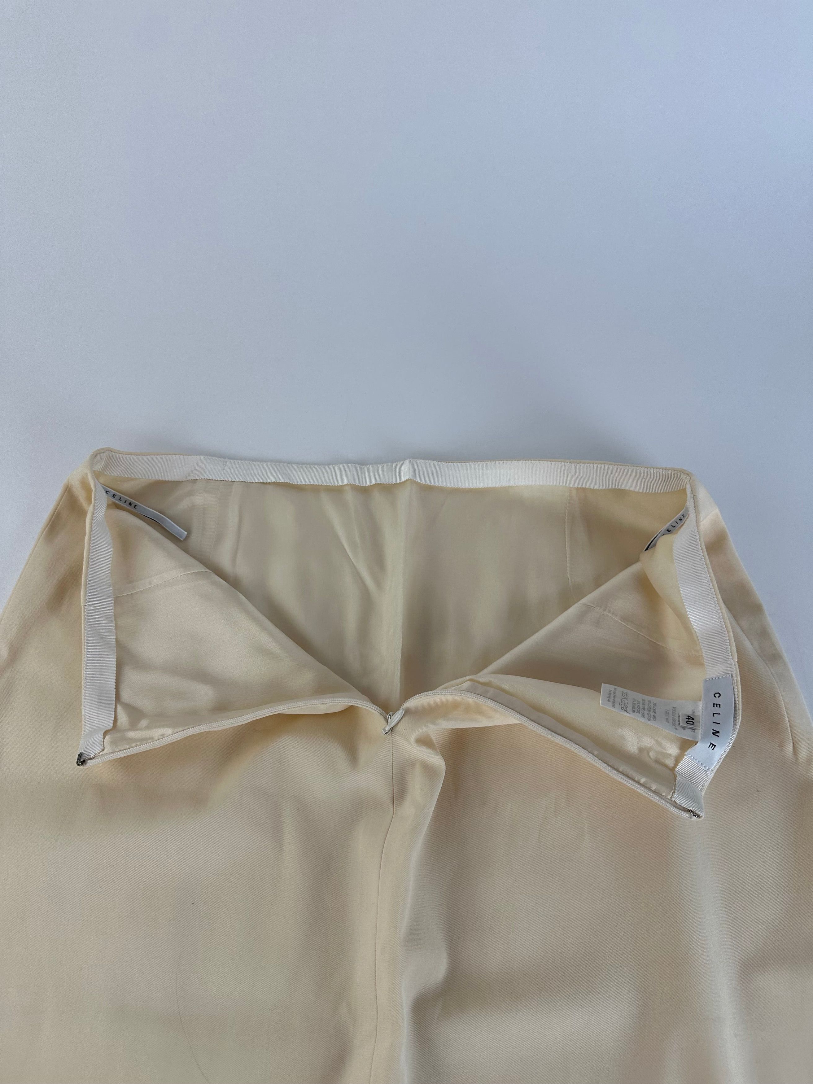 Celine Cream Wool Blend Tailored Skirt with Slit Detail Size 34" / US 12 / IT 48 - 12 Thumbnail