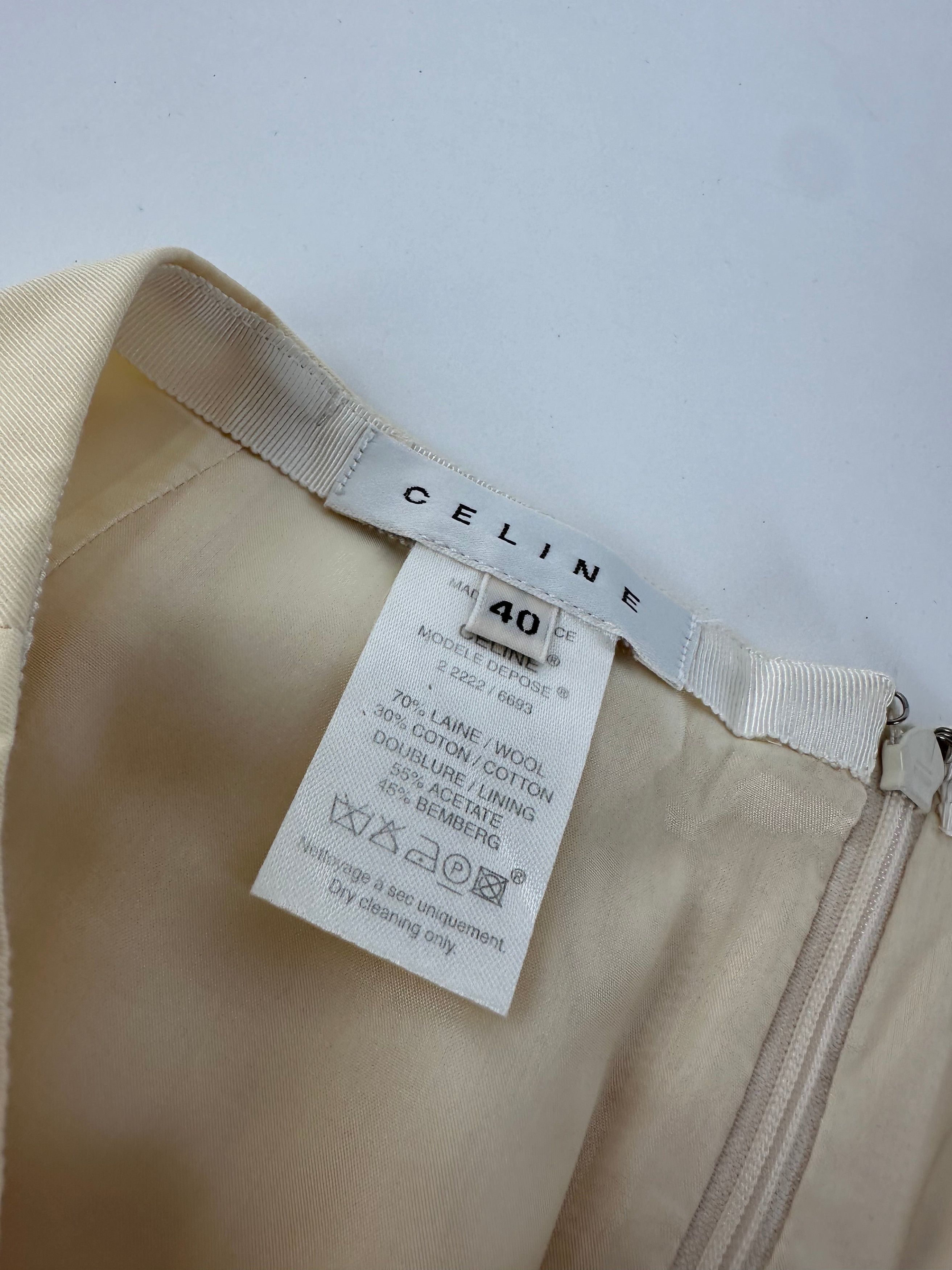 Celine Cream Wool Blend Tailored Skirt with Slit Detail Size 34" / US 12 / IT 48 - 4 Thumbnail