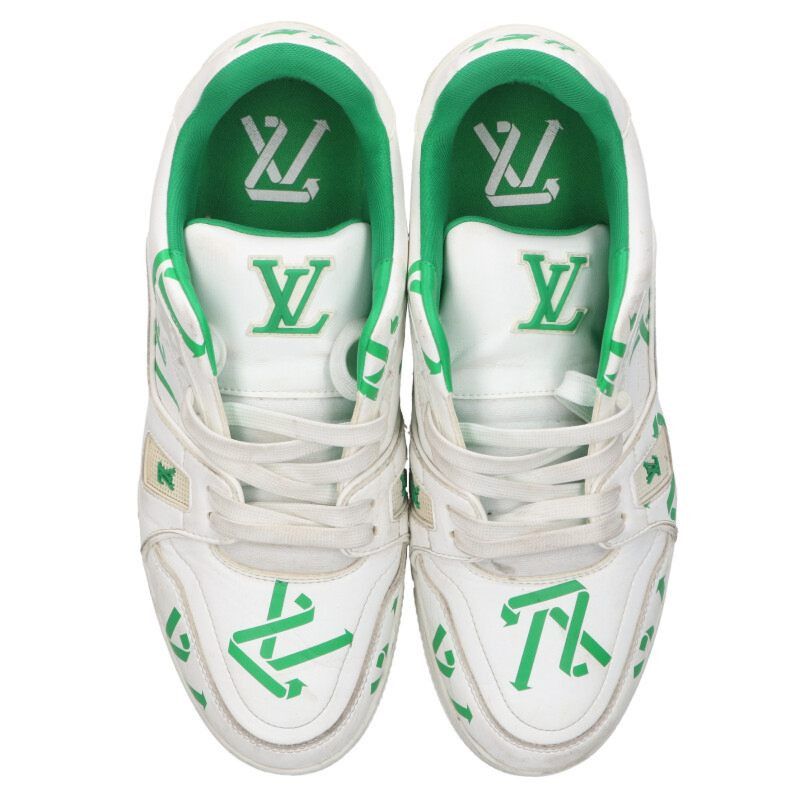 Louis Vuitton Louis Vuitton LV Leather Sneakers White x Green Size 8 Size US 8 / EU 41 - 4 Thumbnail