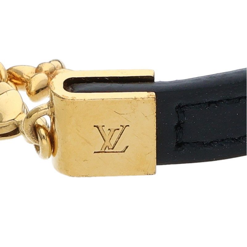 Louis Vuitton Louis Vuitton Leather Bangle Black x Gold (Silver 7.85g) Size ONE SIZE - 4 Thumbnail