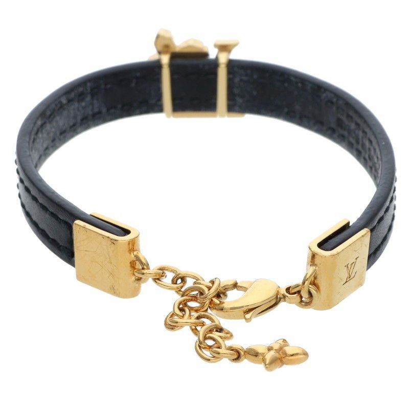 Louis Vuitton Louis Vuitton Leather Bangle Black x Gold (Silver 7.85g) Size ONE SIZE - 2 Thumbnail