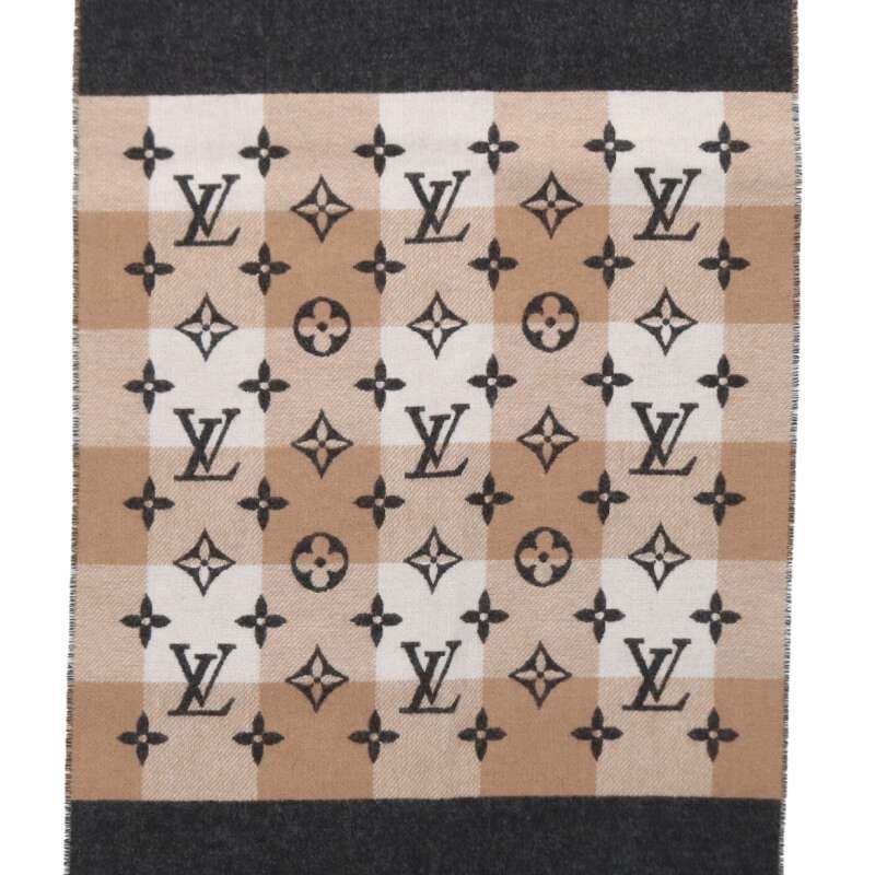 Louis Vuitton Louis Vuitton Wool Cashmere Scarf Gray x Beige Size ONE SIZE - 2 Thumbnail