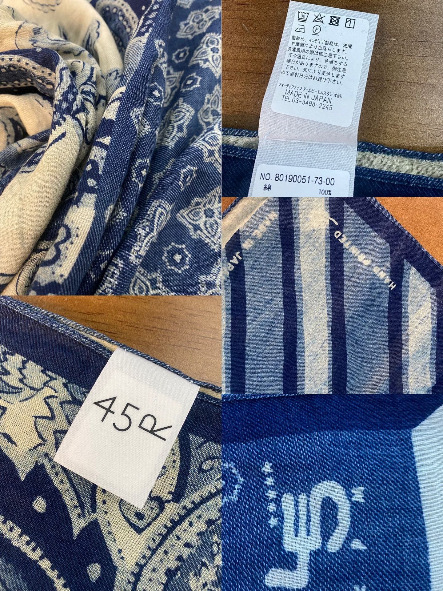 45rpm 45R Indigo Dyed Square Scarf Shawl Size ONE SIZE - 7 Thumbnail