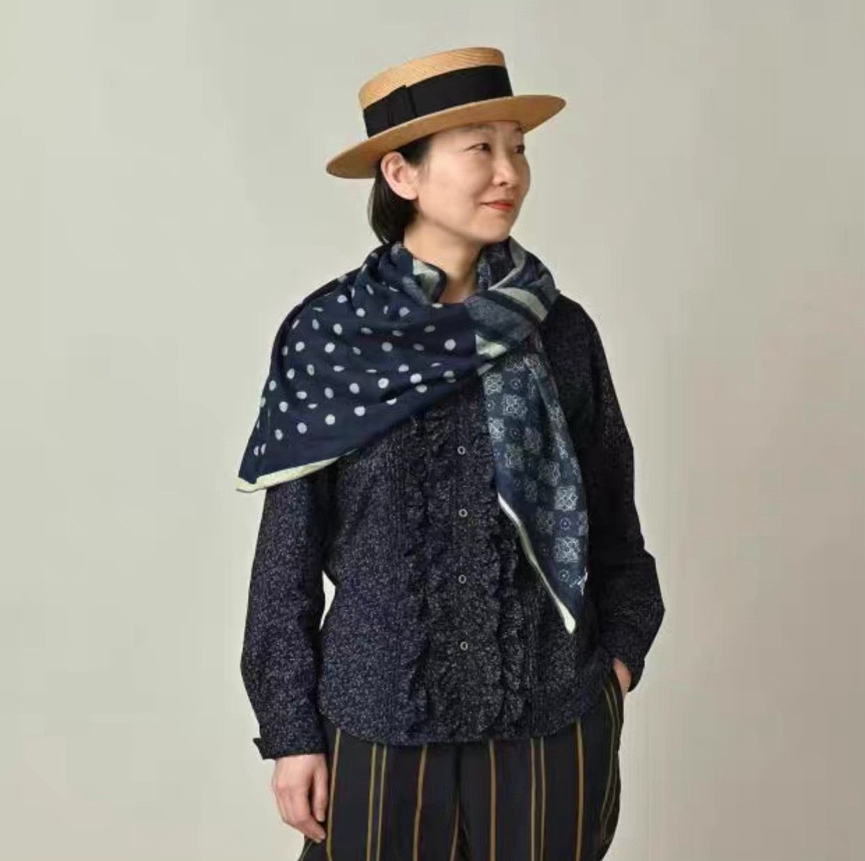 45rpm 45R Indigo Dyed Square Scarf Shawl Size ONE SIZE - 2 Thumbnail
