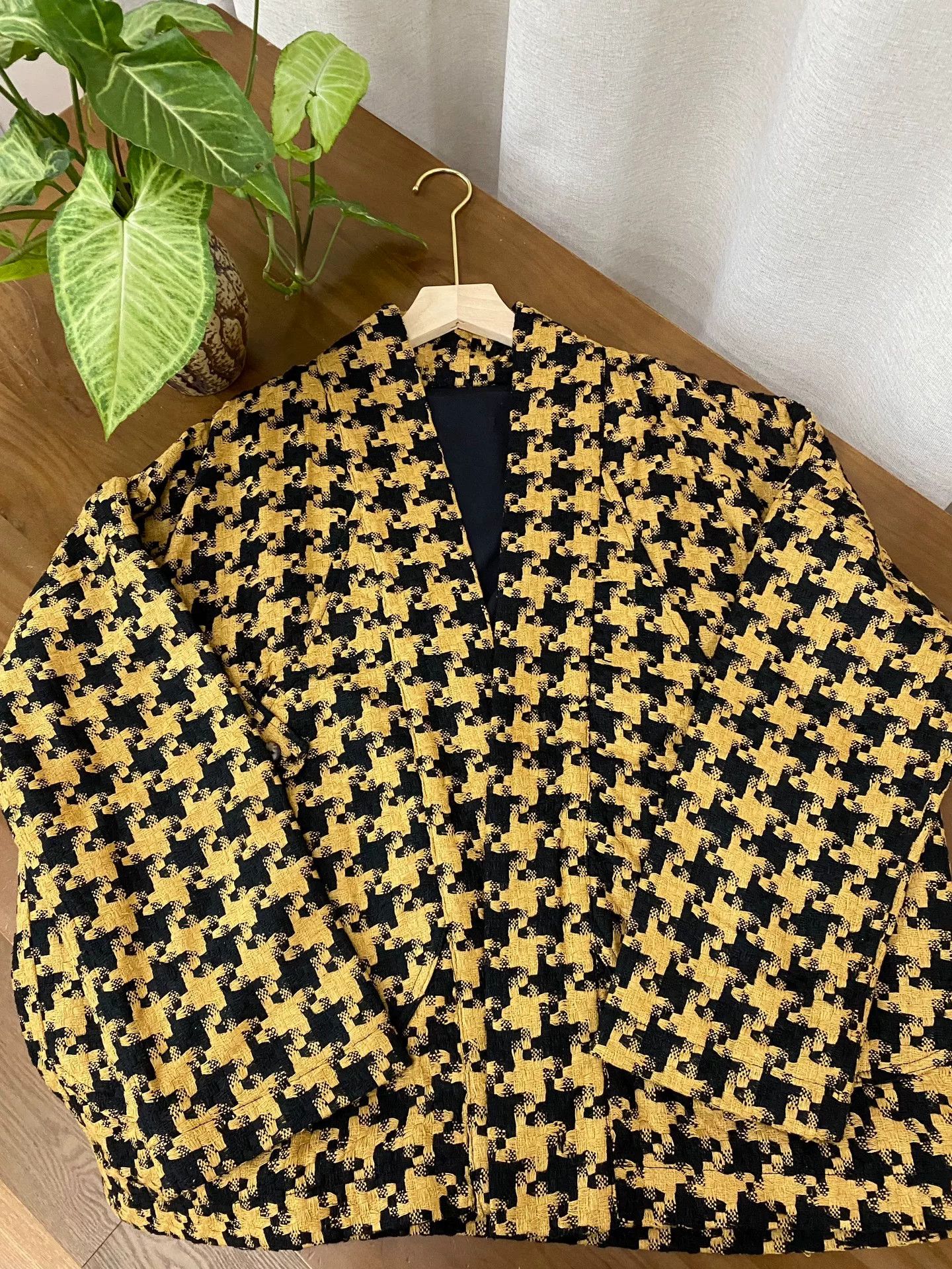 Other Plant-dyed Tussah Silk Houndstooth Coat Size M / US 6-8 / IT 42-44 - 2 Thumbnail