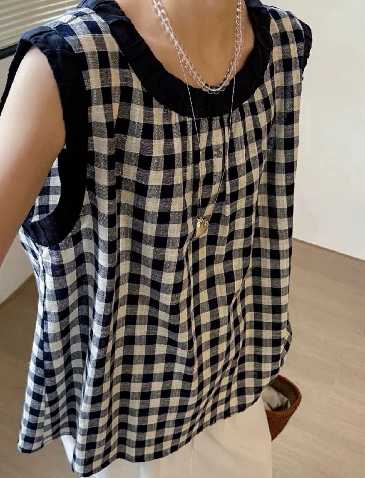 45rpm 45R Navy Check Flutter Sleeve Knit Size M / US 6-8 / IT 42-44 - 5 Thumbnail