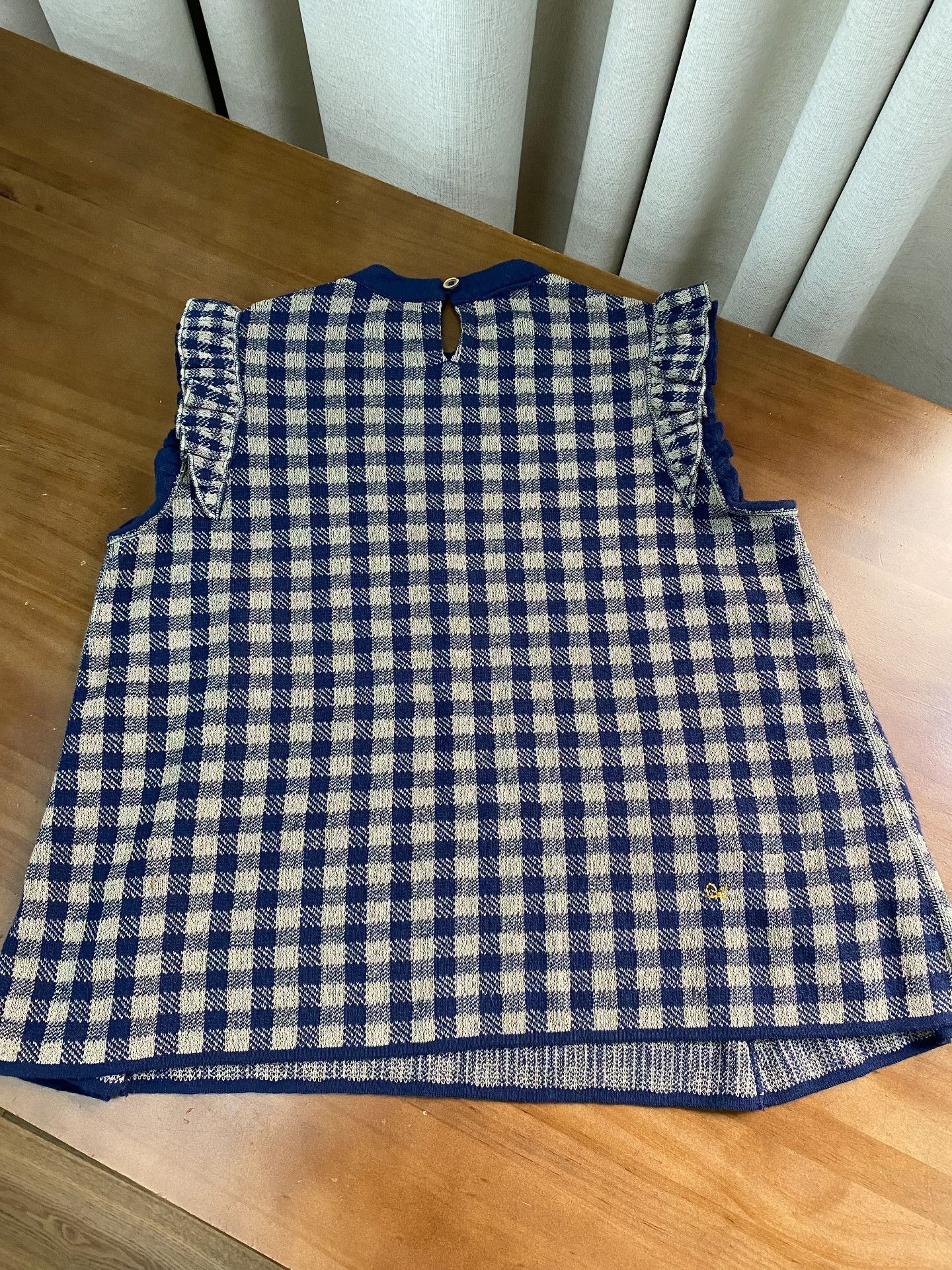 45rpm 45R Navy Check Flutter Sleeve Knit Size M / US 6-8 / IT 42-44 - 9 Thumbnail