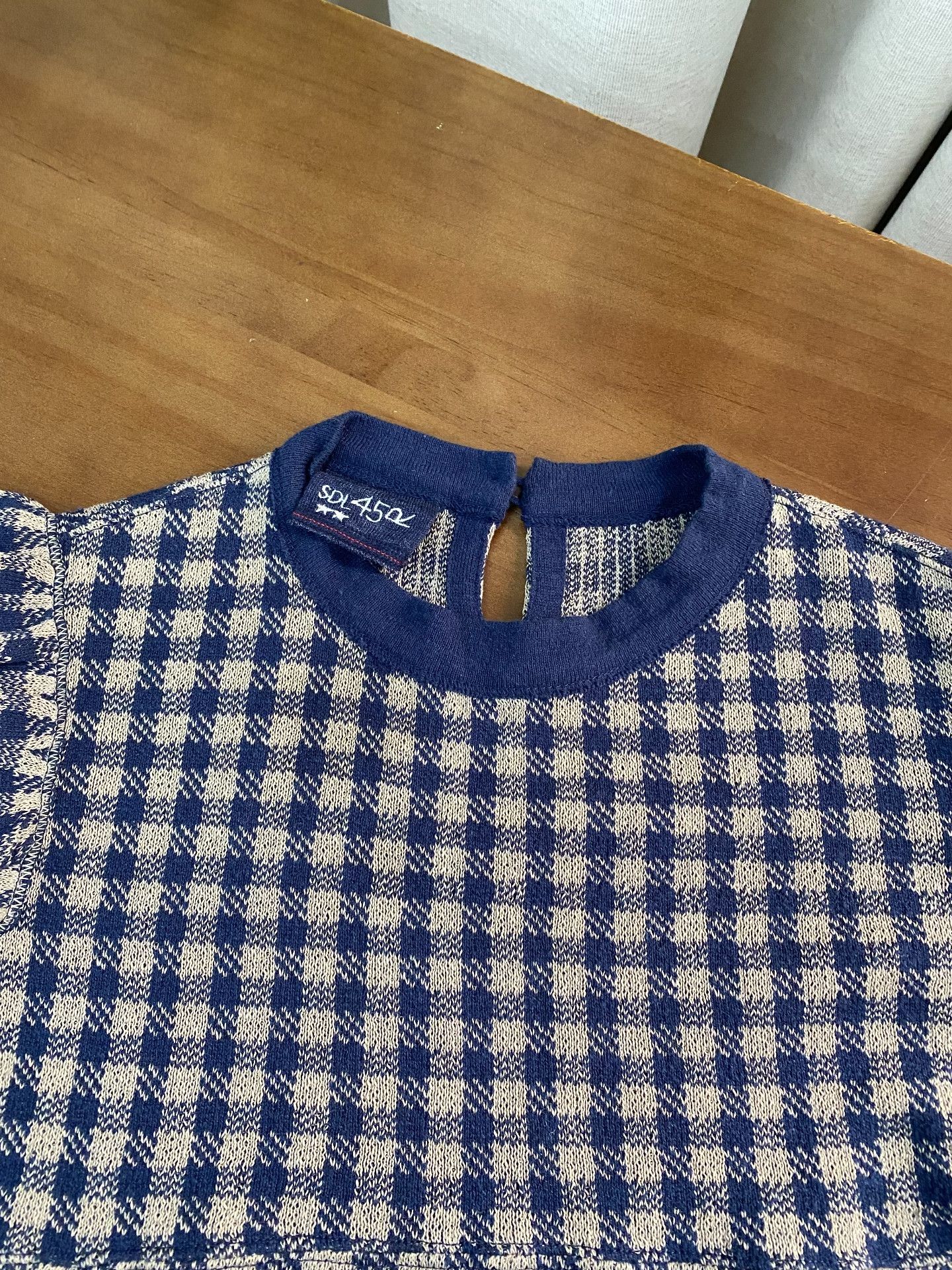 45rpm 45R Navy Check Flutter Sleeve Knit Size M / US 6-8 / IT 42-44 - 7 Thumbnail