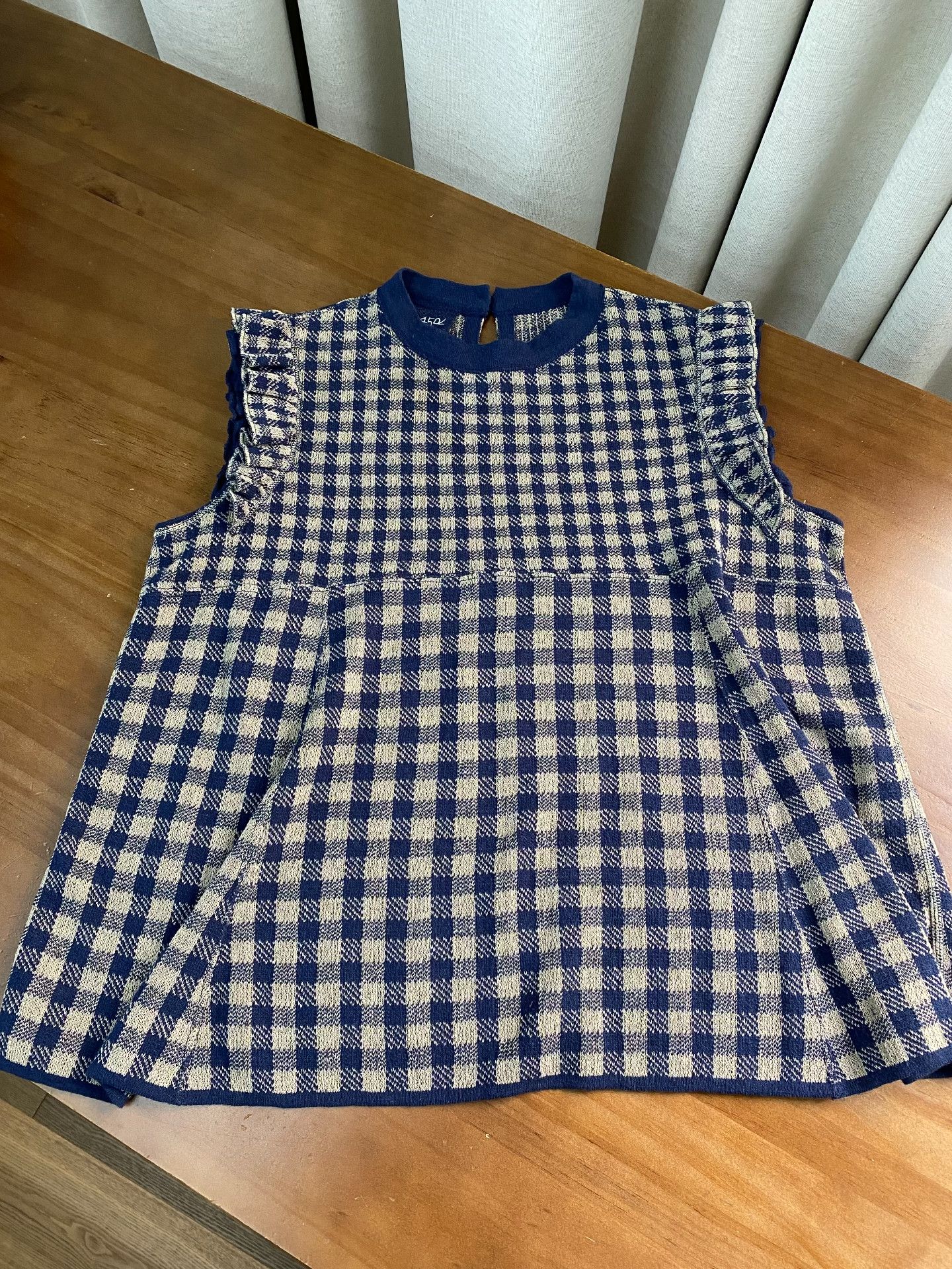45rpm 45R Navy Check Flutter Sleeve Knit Size M / US 6-8 / IT 42-44 - 6 Thumbnail