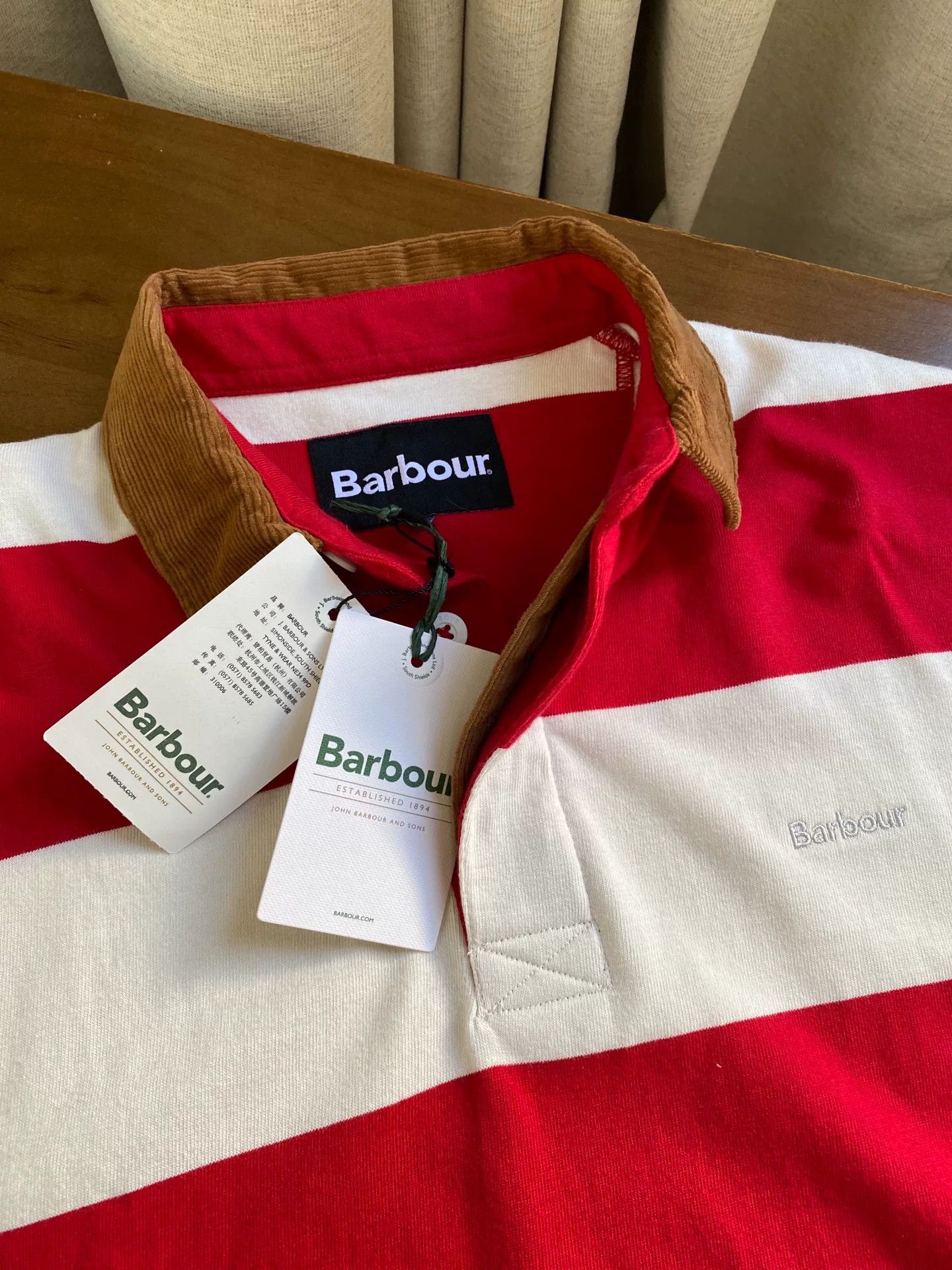 Barbour Barbour Red White Stripe Polo Shirt Size US L / EU 52-54 / 3 - 4 Thumbnail