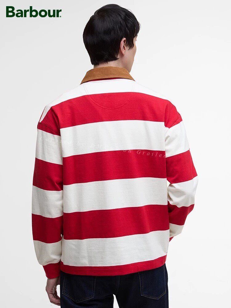 Barbour Barbour Red White Stripe Polo Shirt Size US L / EU 52-54 / 3 - 8 Thumbnail
