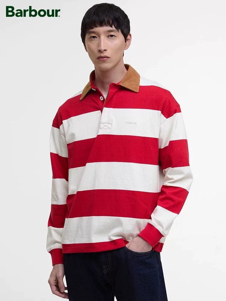 Barbour Barbour Red White Stripe Polo Shirt Size US L / EU 52-54 / 3 - 7 Thumbnail