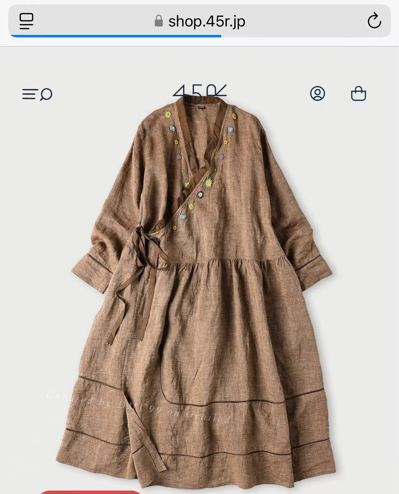 45rpm 45R Brown Indian Linen Embroidered Dress Size M / US 6-8 / IT 42-44 - 3 Thumbnail