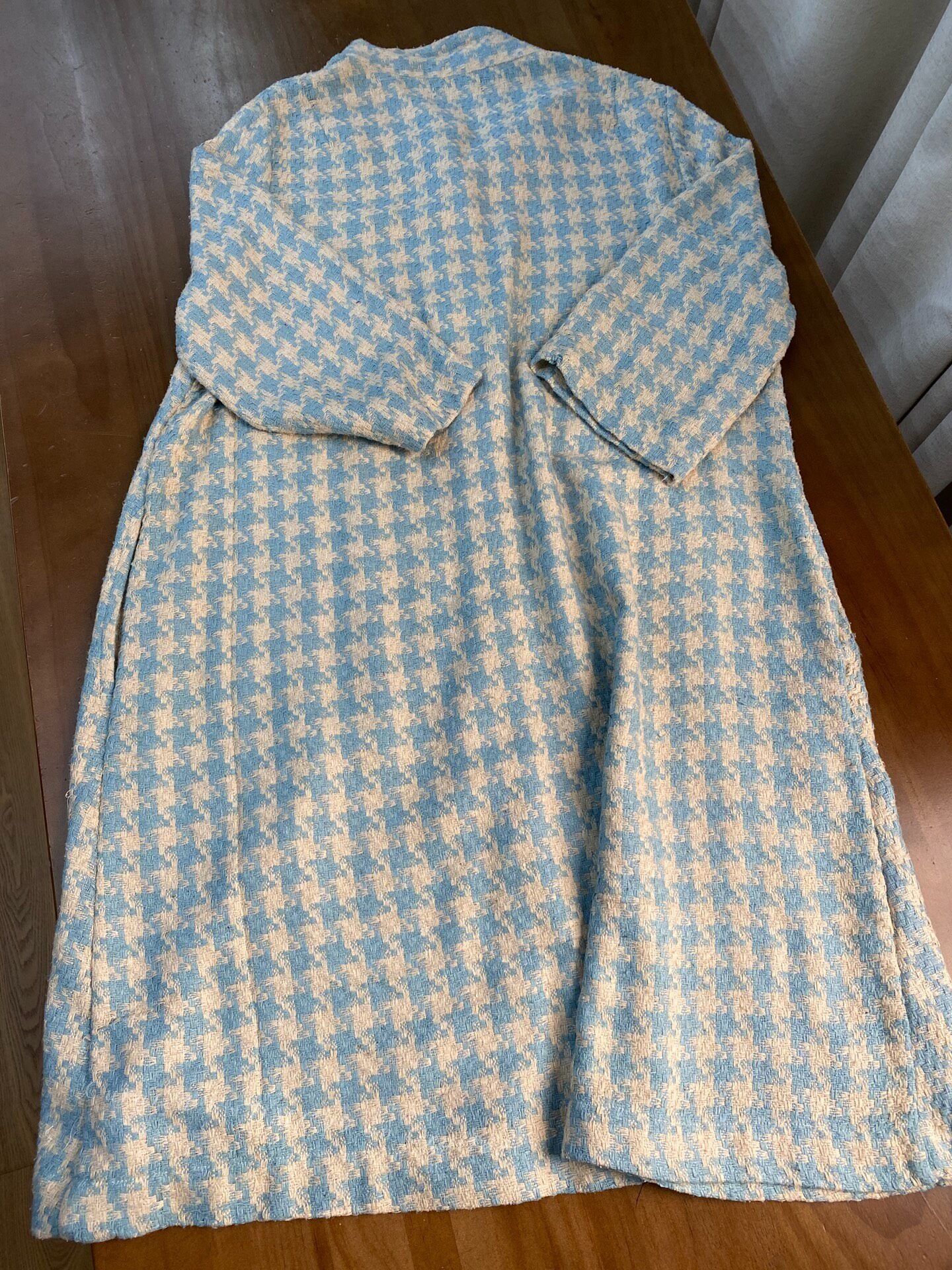 Other Light Blue Houndstooth Silk Stand Collar Coat Size M / US 6-8 / IT 42-44 - 2 Thumbnail