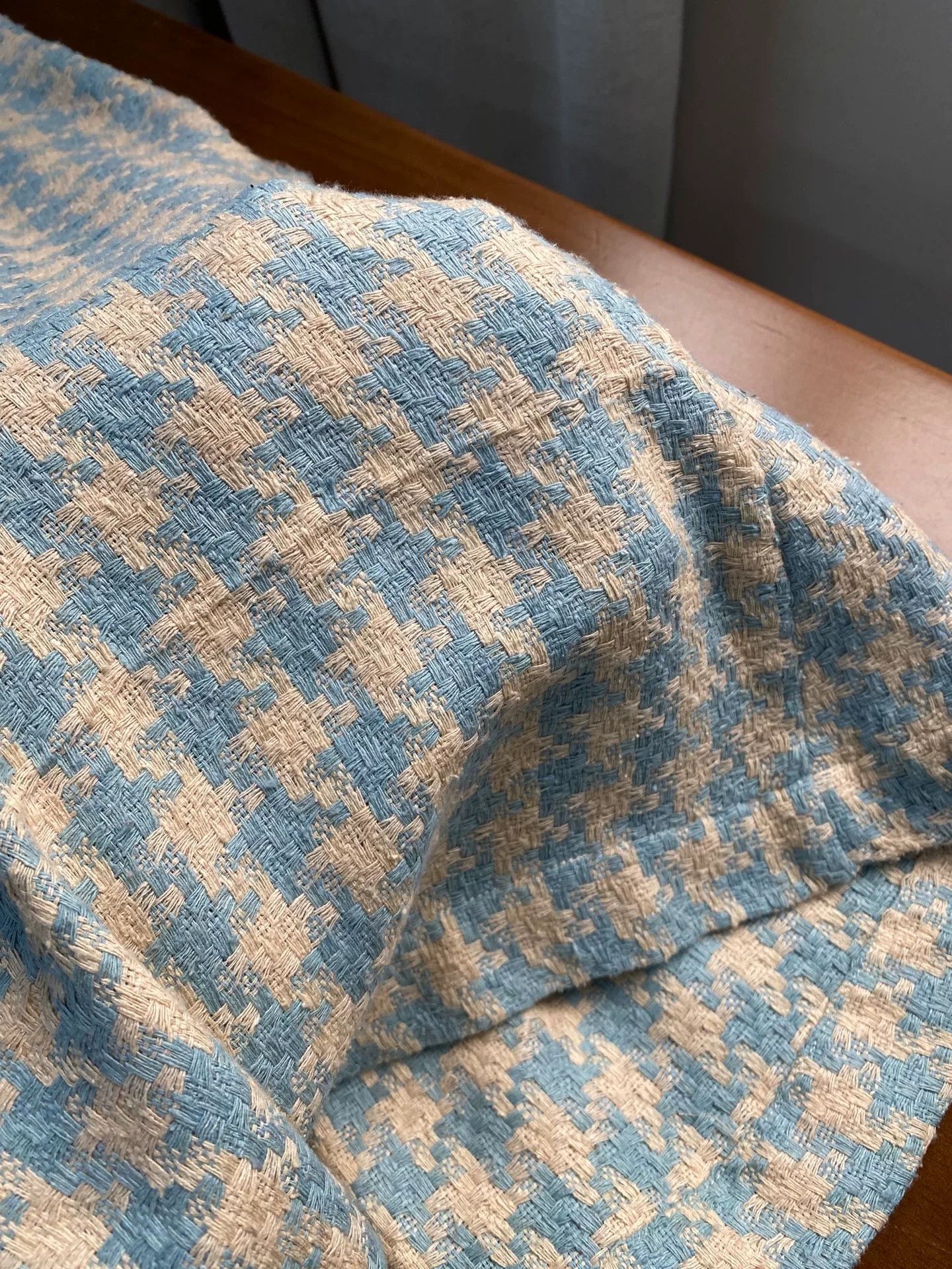 Other Light Blue Houndstooth Silk Stand Collar Coat Size M / US 6-8 / IT 42-44 - 6 Thumbnail
