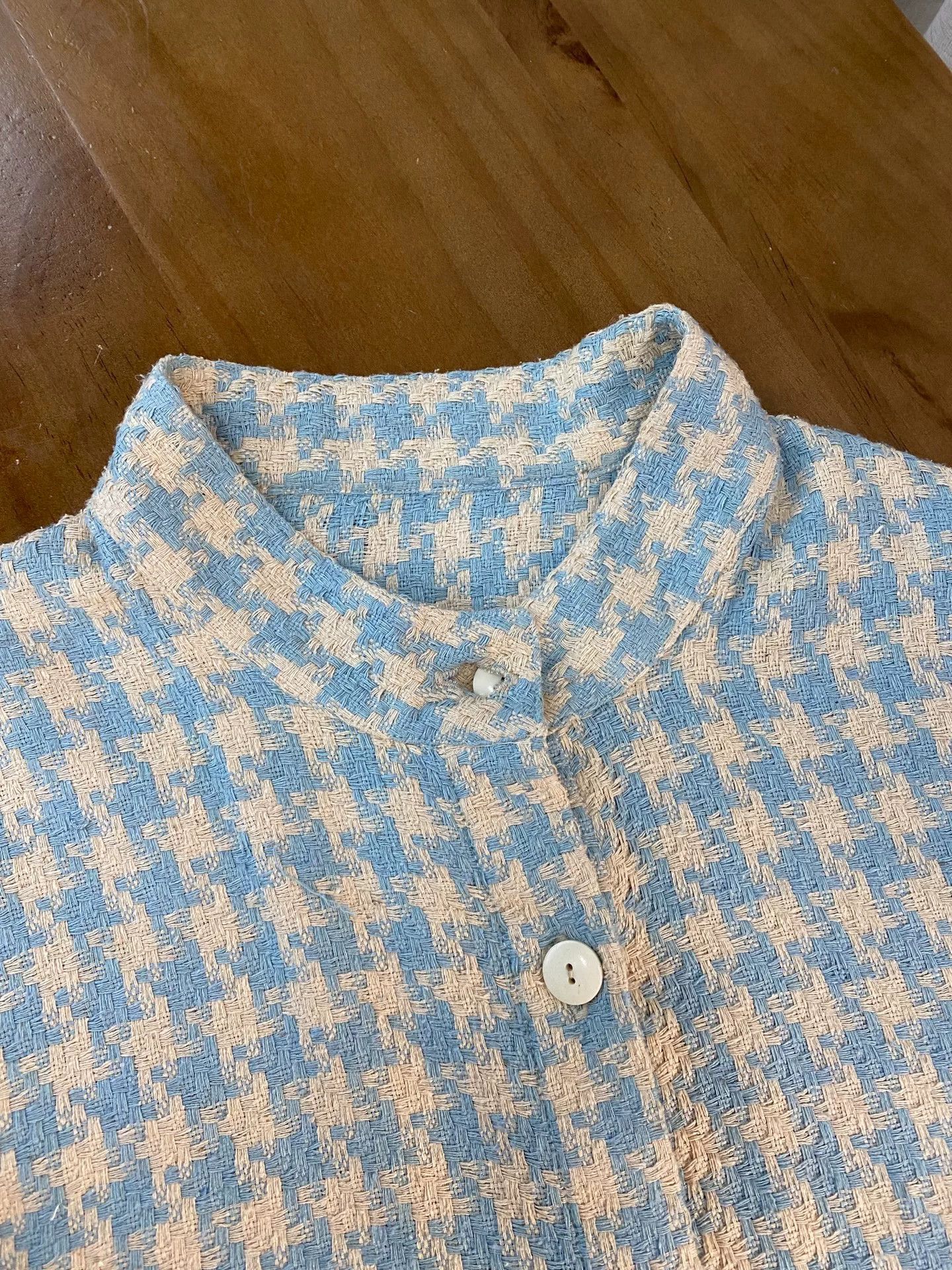 Other Light Blue Houndstooth Silk Stand Collar Coat Size M / US 6-8 / IT 42-44 - 3 Thumbnail
