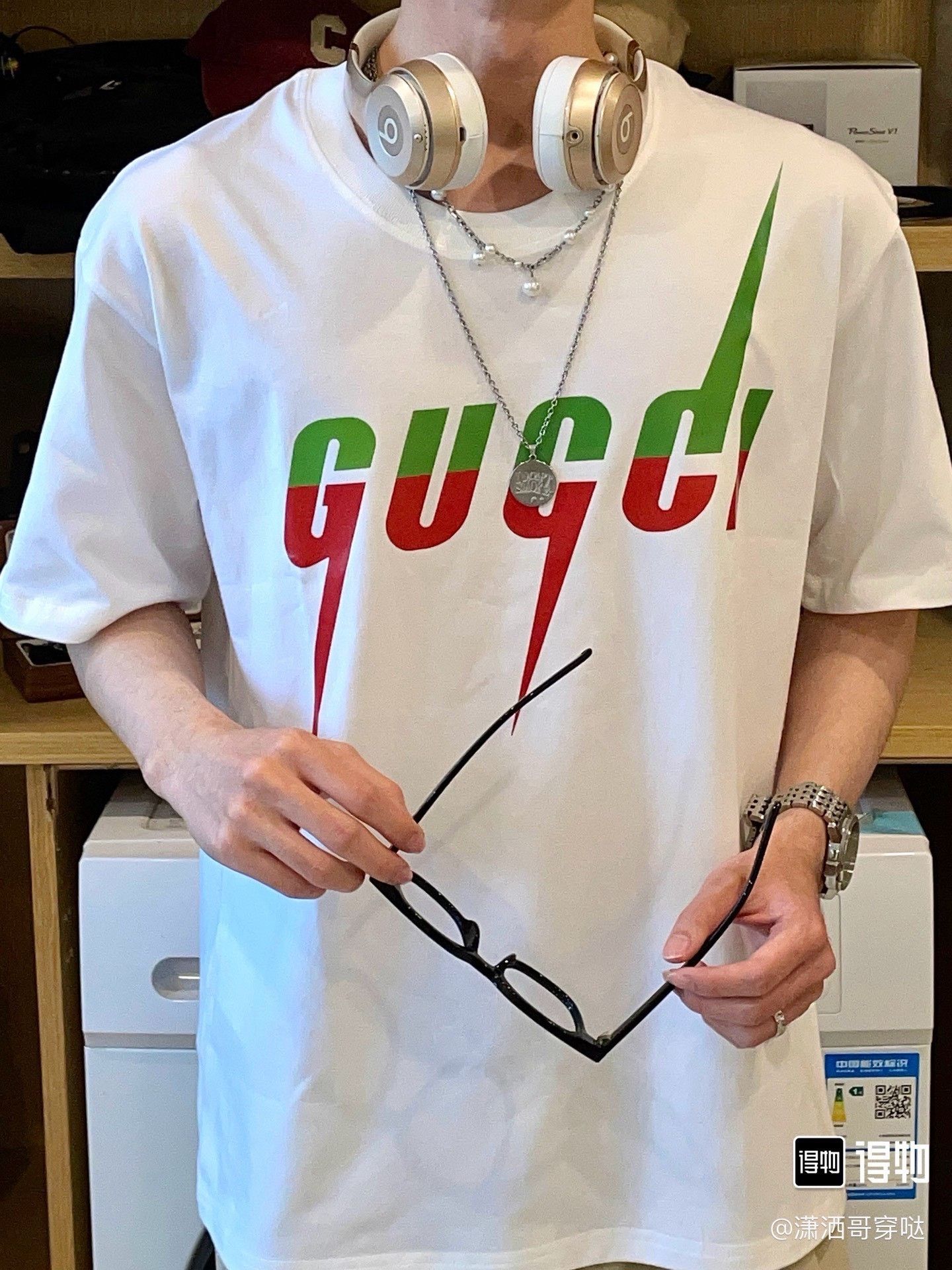 Gucci Gucci White Red Green Lightning T-shirt Size US L / EU 52-54 / 3 - 5 Thumbnail
