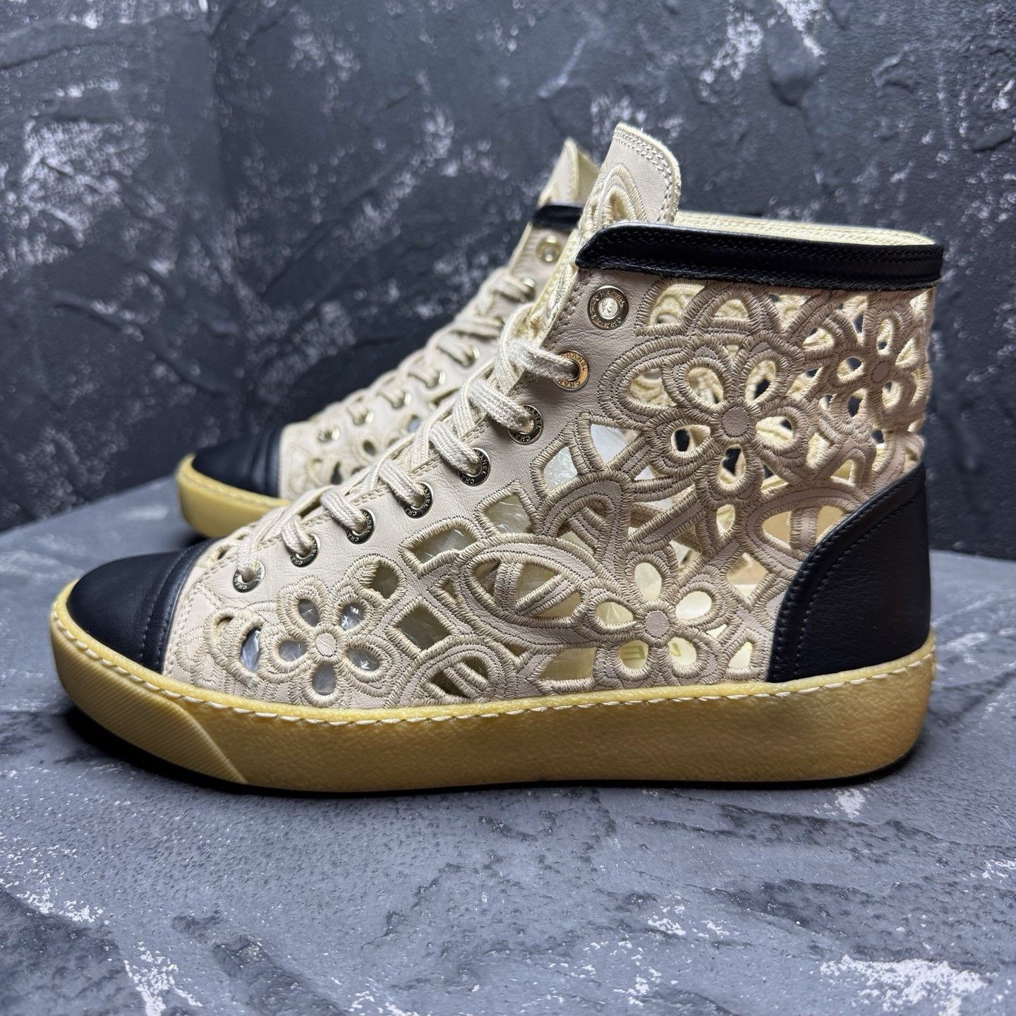 Chanel Chanel Brown Cut-Out High-Top Sneakers Size US 7 / IT 37 - 2 Thumbnail