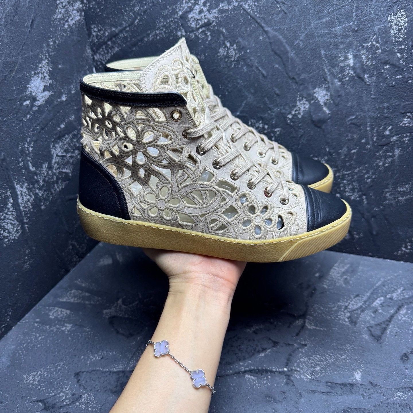 Chanel Chanel Brown Cut-Out High-Top Sneakers Size US 7 / IT 37 - 7 Thumbnail