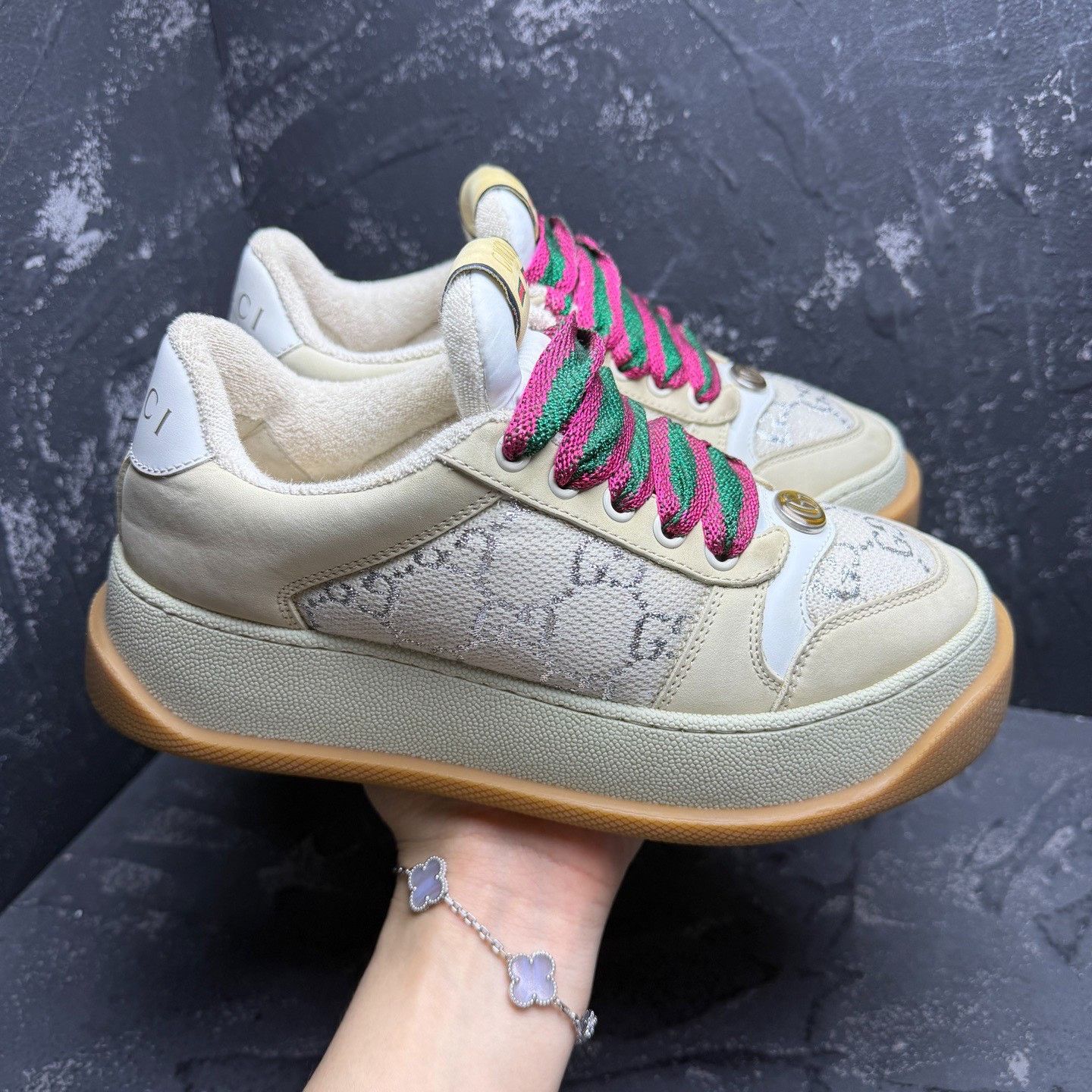 Gucci Gucci Screener Beige Chunky Sneakers Size US 4.5 / IT 34.5 - 7 Thumbnail