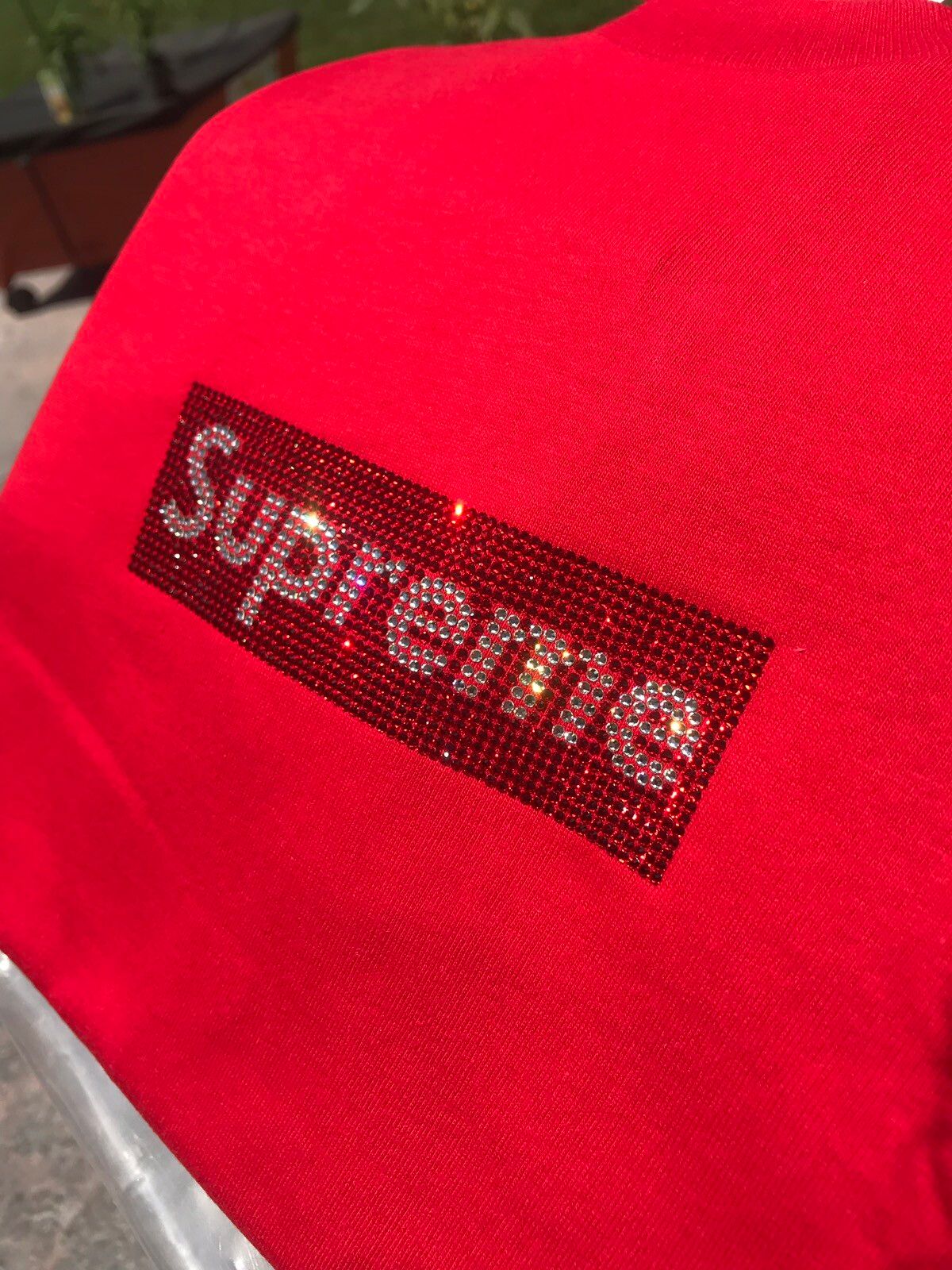 Supreme Supreme Swarovski Box Logo Tee Red | Grailed