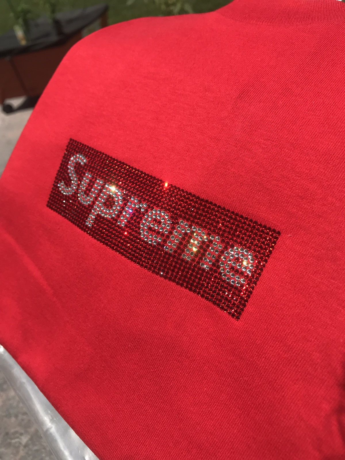 Supreme Swarovski Supreme Swarovski Box Logo Tee Red Grailed