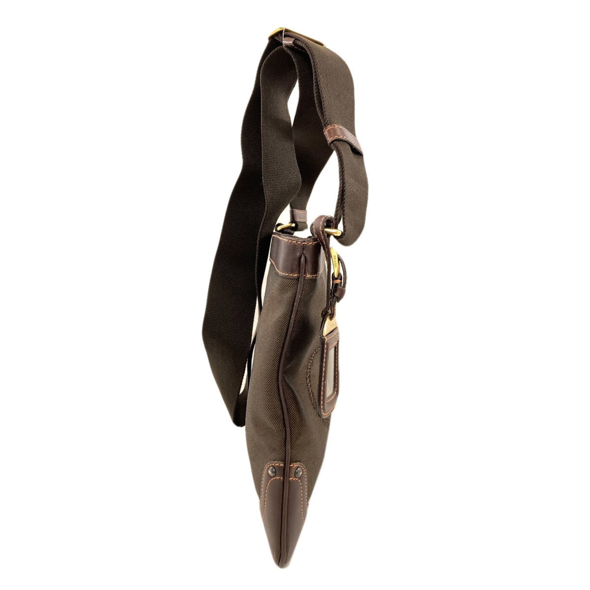 Prada Prada Logo Shoulder Bag, Canvas/Calfskin, Women's PRADA Size ONE SIZE - 3 Thumbnail