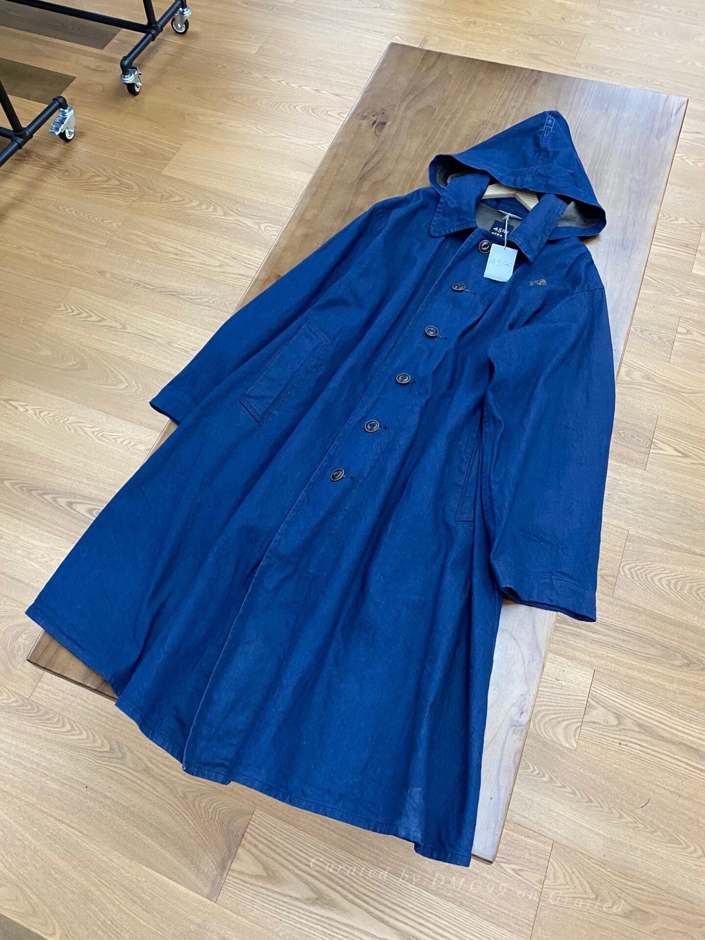 45rpm 45R Indigo Denim Embroidered Hooded Trench Size US XL / EU 56 / 4 - 6 Thumbnail