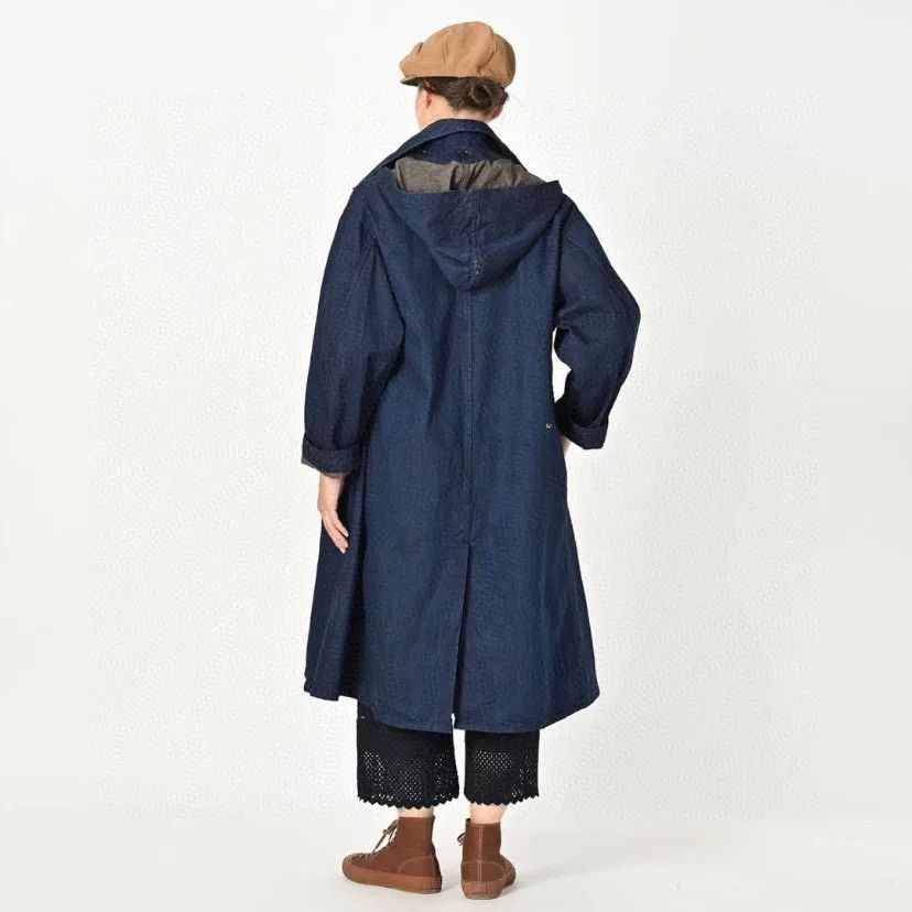 45rpm 45R Indigo Denim Embroidered Hooded Trench Size US XL / EU 56 / 4 - 5 Thumbnail