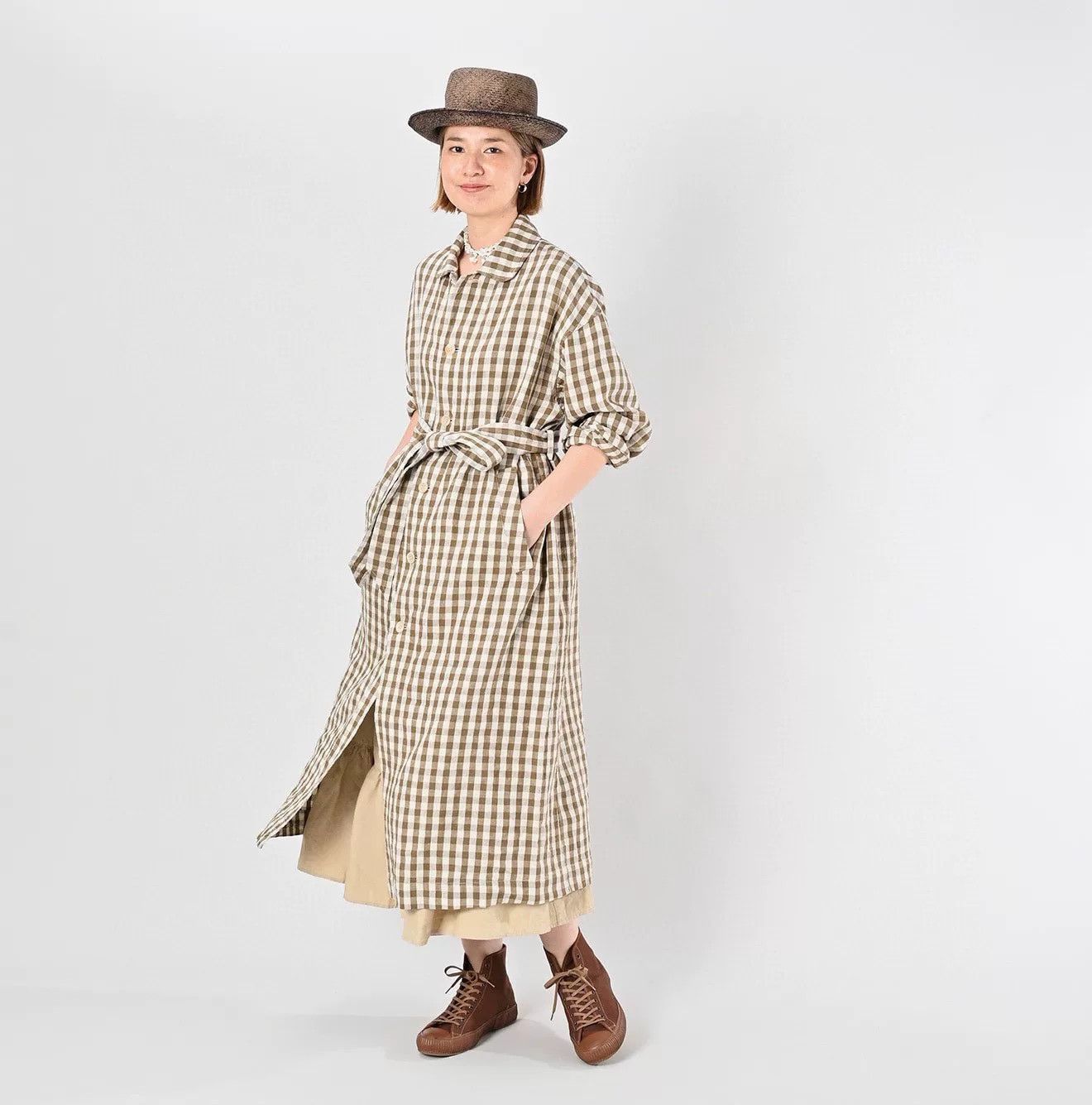 45rpm 45R Linen Check Coat Dress Size M / US 6-8 / IT 42-44 - 6 Thumbnail