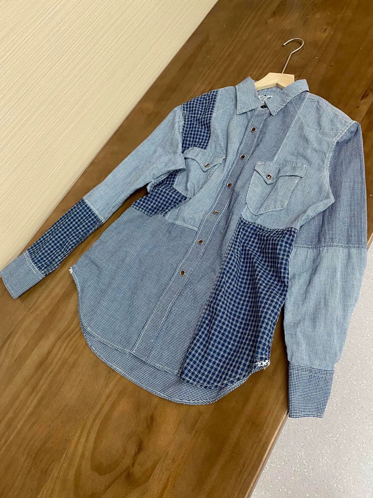 45rpm 45R Cotton Indigo Patchwork Oriental Shirt Size US M / EU 48-50 / 2 - 2 Thumbnail