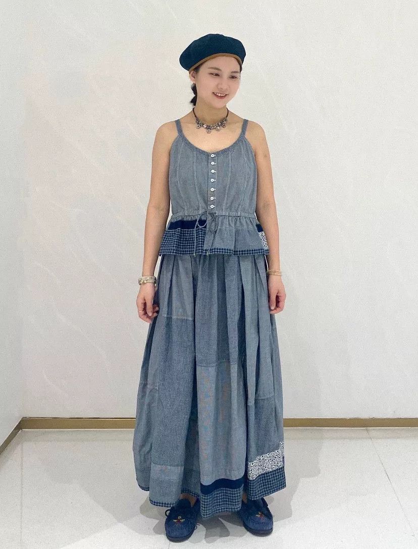 45rpm 45R Indigo Patchwork Amish Half Skirt Size 36" / US 14 / IT 50 - 9 Thumbnail