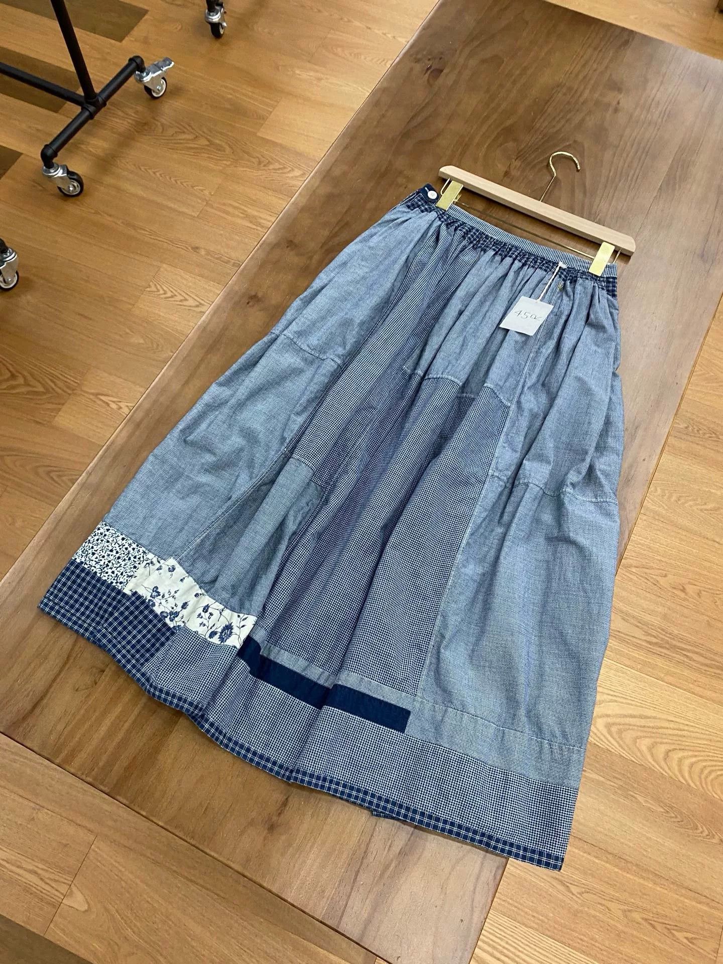 45rpm 45R Indigo Patchwork Amish Half Skirt Size 36" / US 14 / IT 50 - 3 Thumbnail