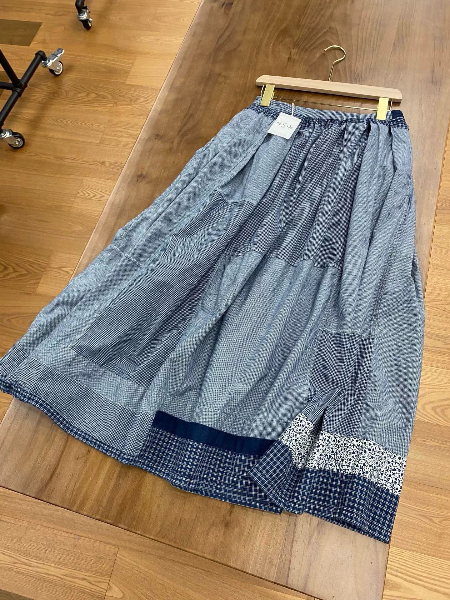 45rpm 45R Indigo Patchwork Amish Half Skirt Size 36" / US 14 / IT 50 - 2 Thumbnail