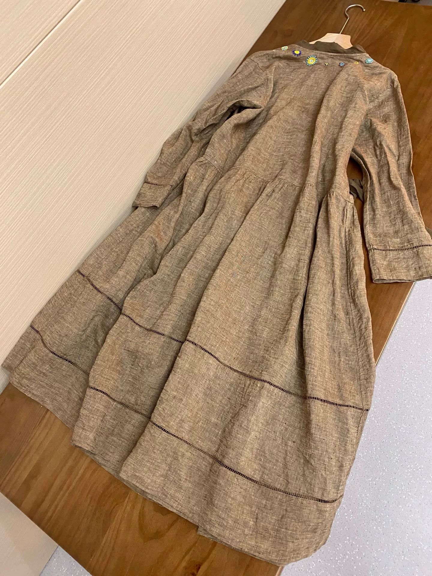 45rpm 45R Brown Indian Linen Beaded Embroidery Dress Size M / US 6-8 / IT 42-44 - 9 Thumbnail